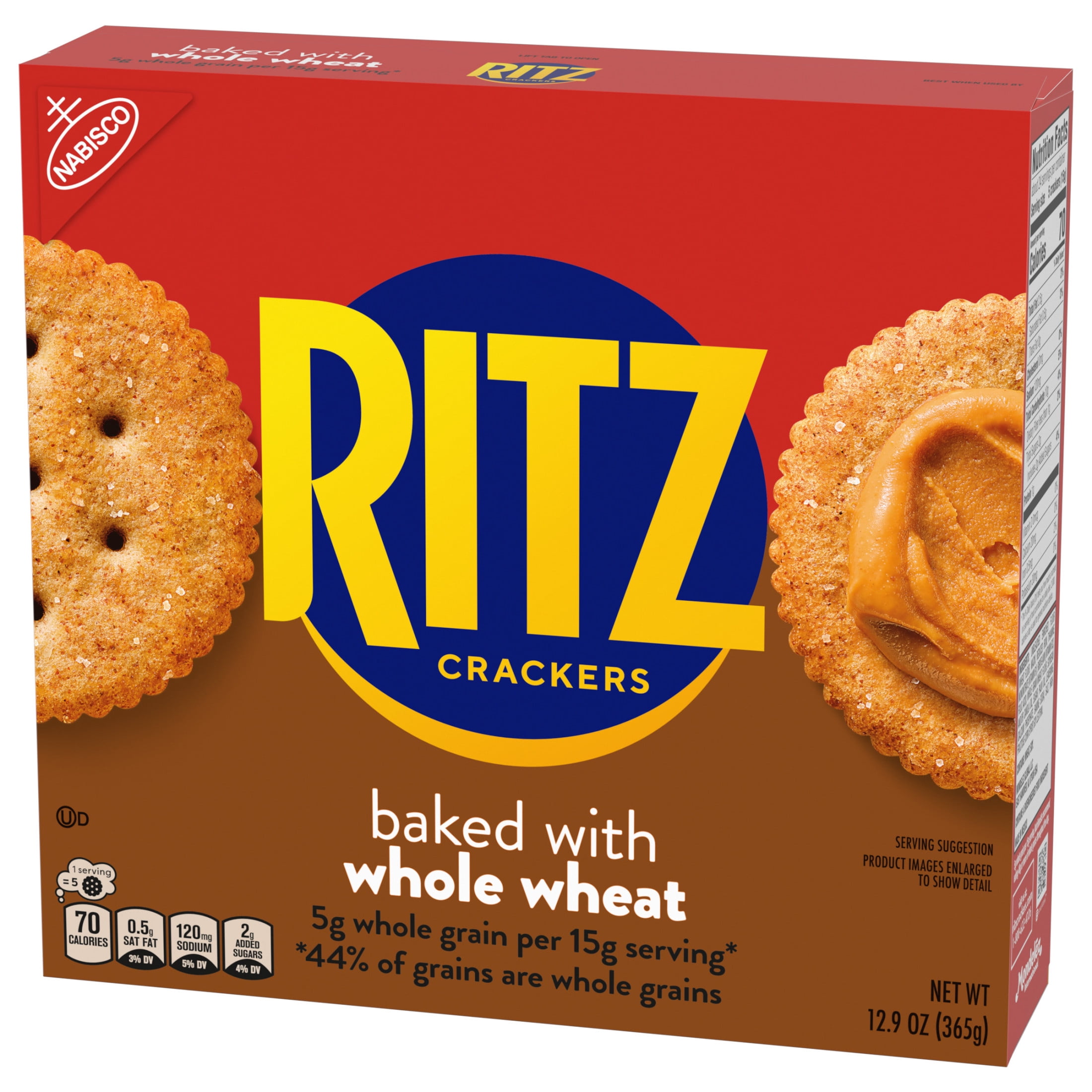 RITZ Whole Wheat Crackers, Crispy Baked Snack Crackers for Appetizers and Lunch (3 Pack, 12.9 oz) ckir5