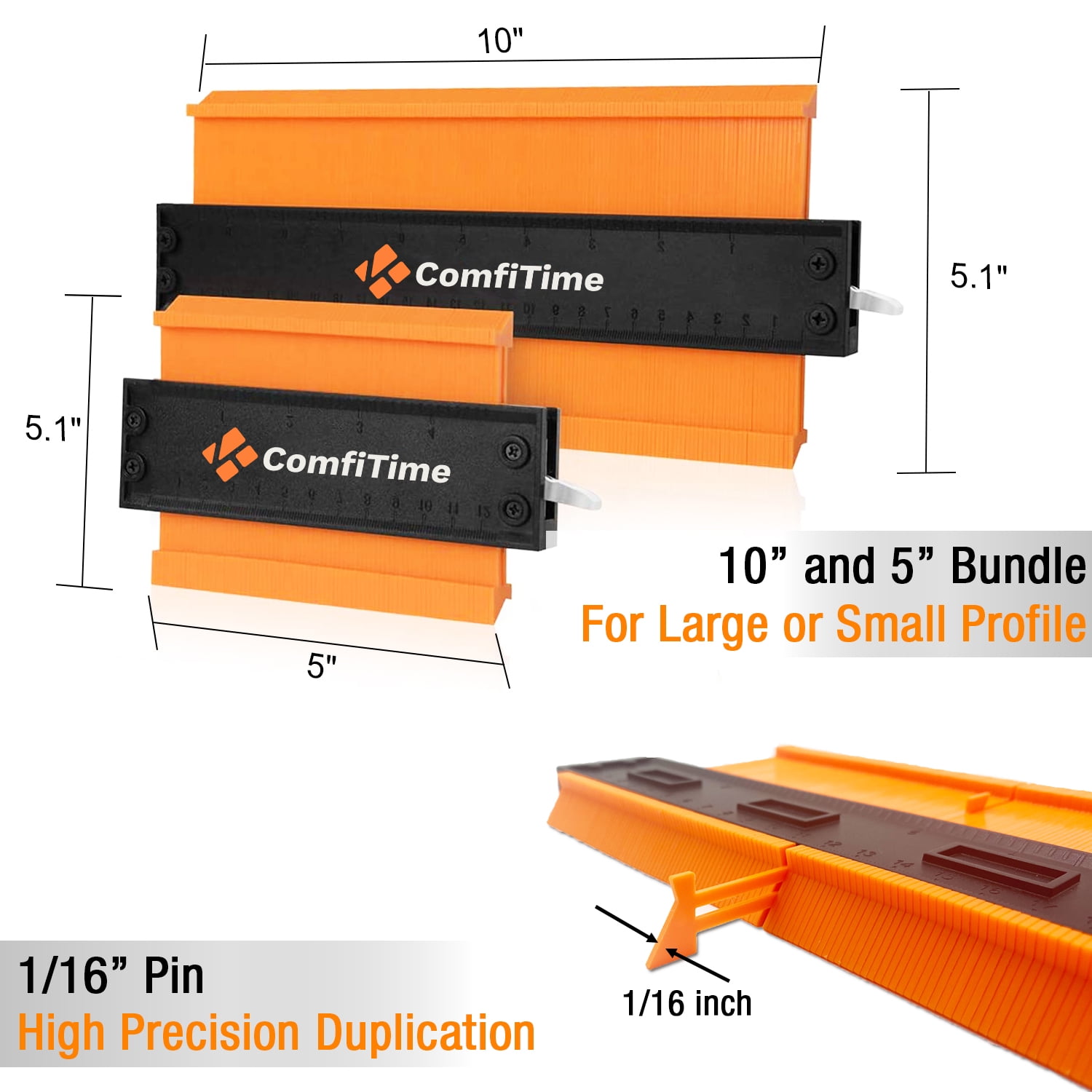 ComfiTime Contour Gauge Profile Tool with Lock (2-Pack, 10 in and 5 in, Orange) icunf