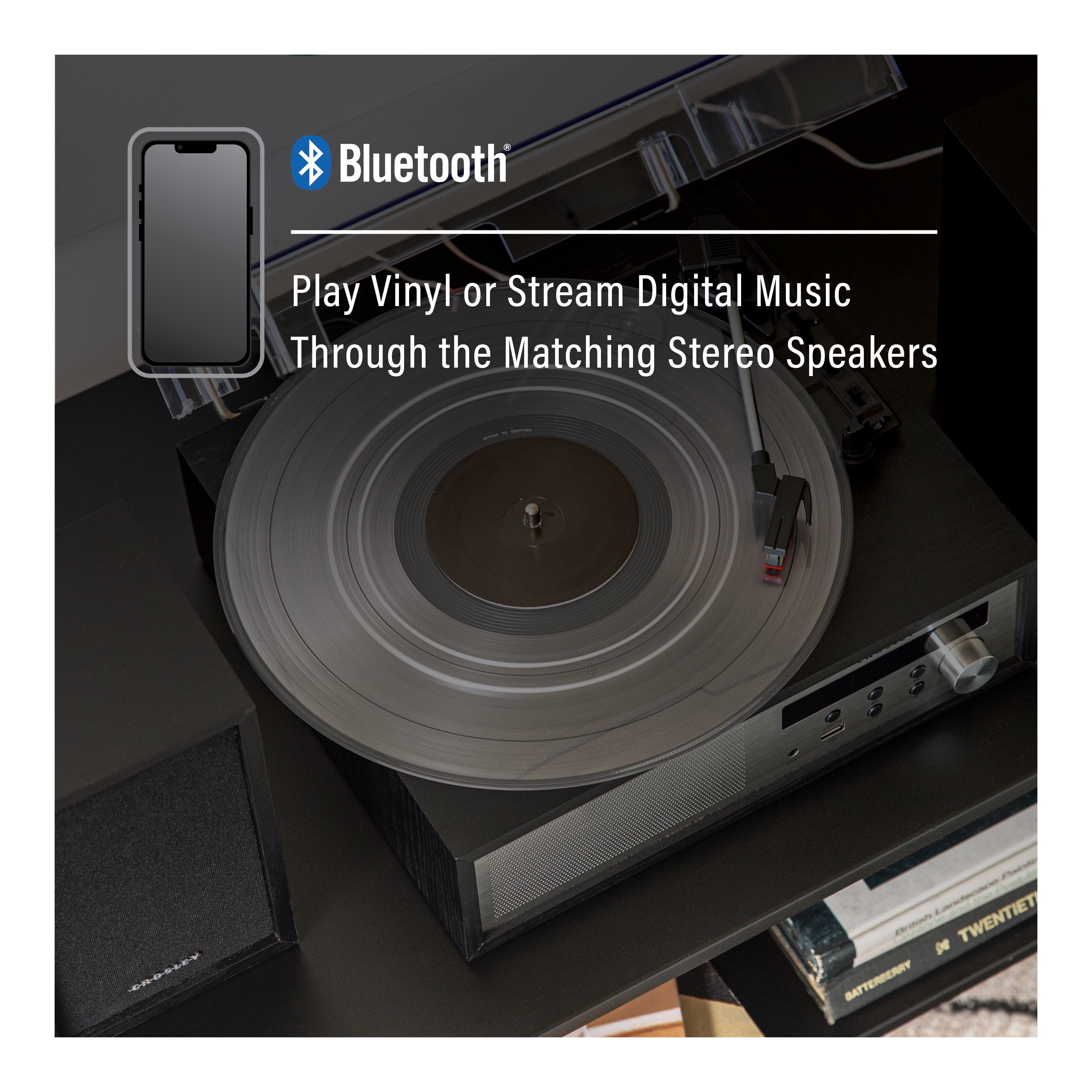 Crosley Sloane Record Player with External Speakers and Bluetooth (Black) 6f1ou - Image 4