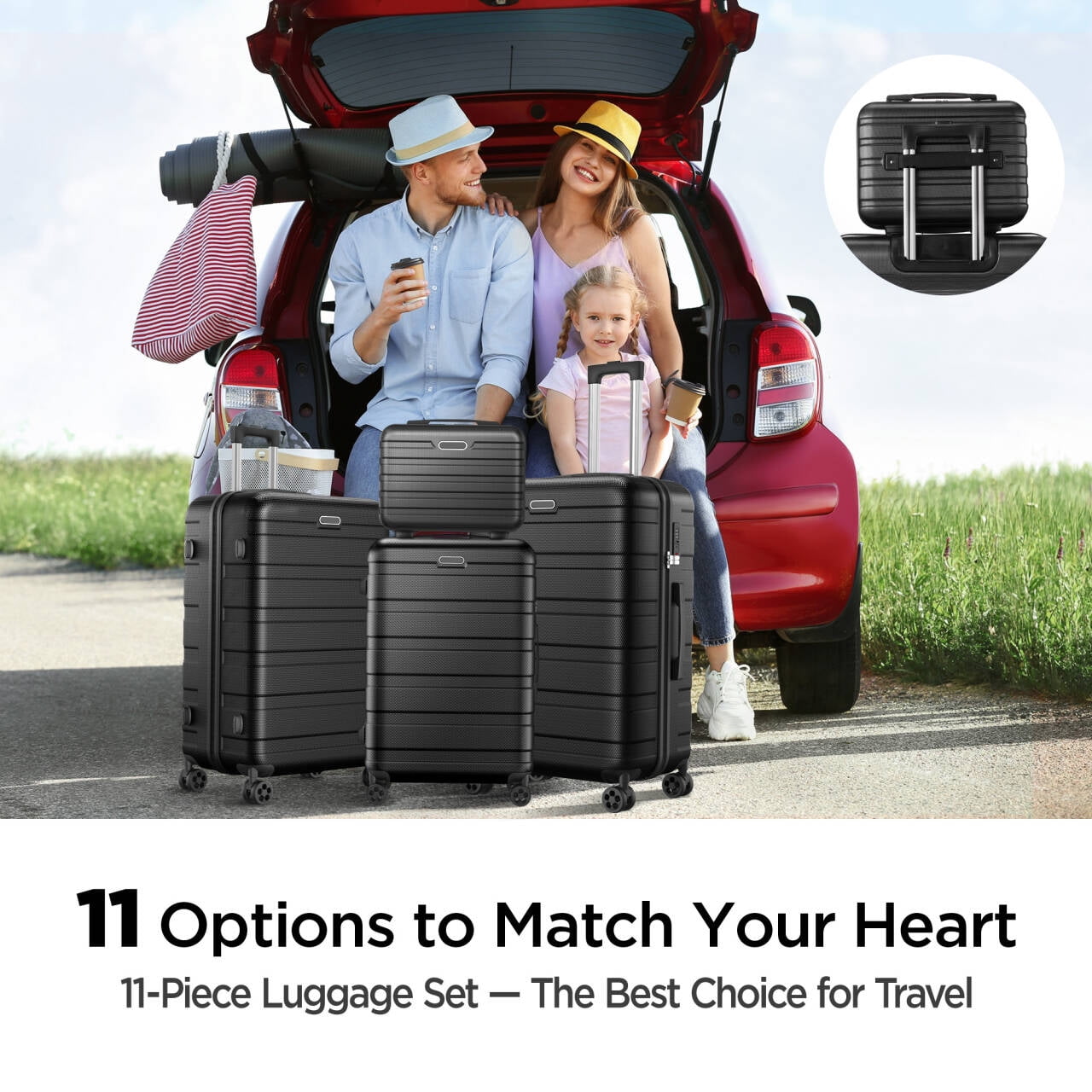 Campmoy Hardshell Luggage Set, Lightweight Spinner Suitcases with TSA Lock (Black, 11-Piece Set) 2tccq - Image 6