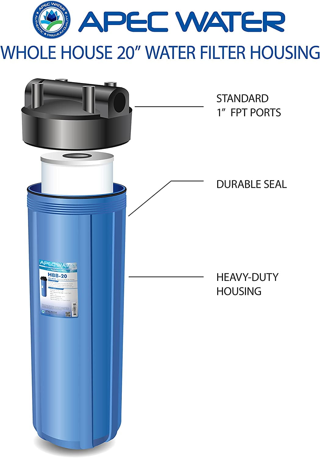 APEC Water Systems 20 in. Big Blue Whole House Water Filter Housing (1 in. Inlet/Outlet, Blue) 0ihyg