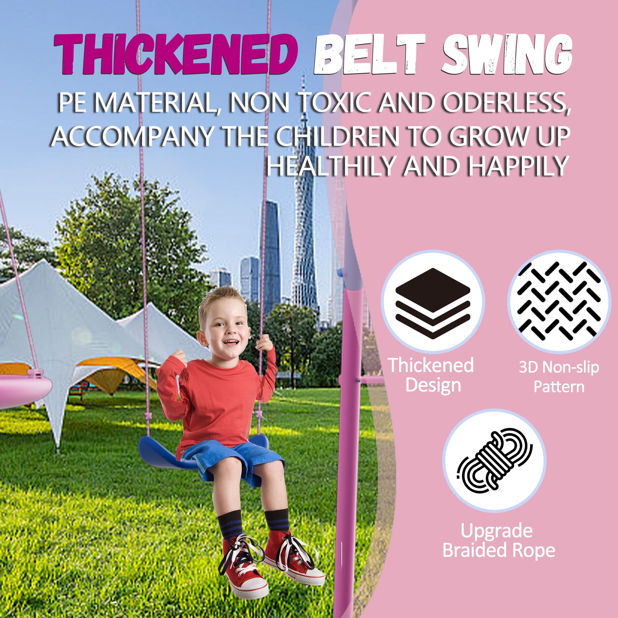 Shengchao Trade Kids Outdoor Metal Swing Set with Slide and Basketball Hoop (Pink, 440 lb) ds88a