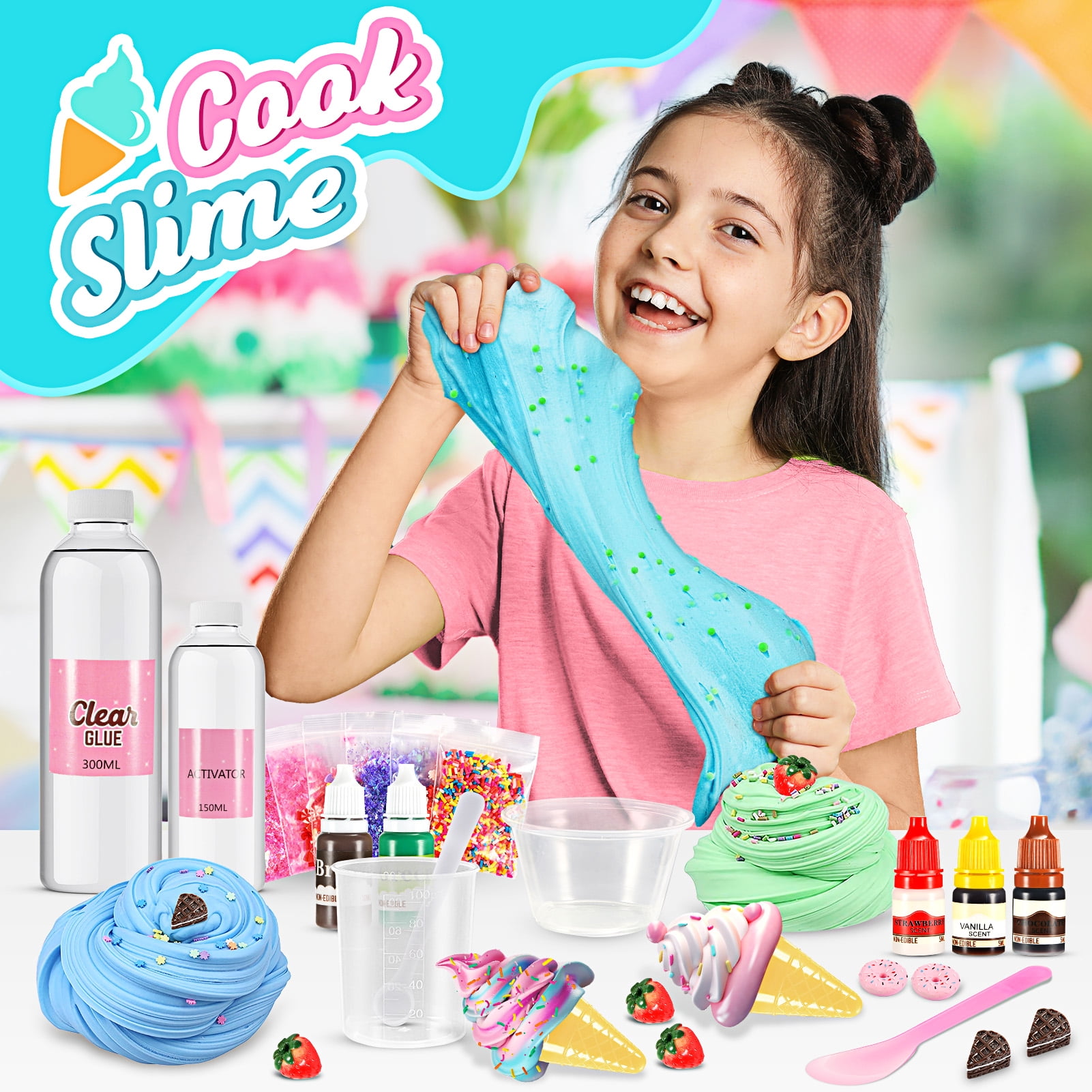 ATOPDREAM DIY Ice Cream Slime Making Kit for Kids Creative Craft Activity Set (Pink, 1 Pack) uj7w7