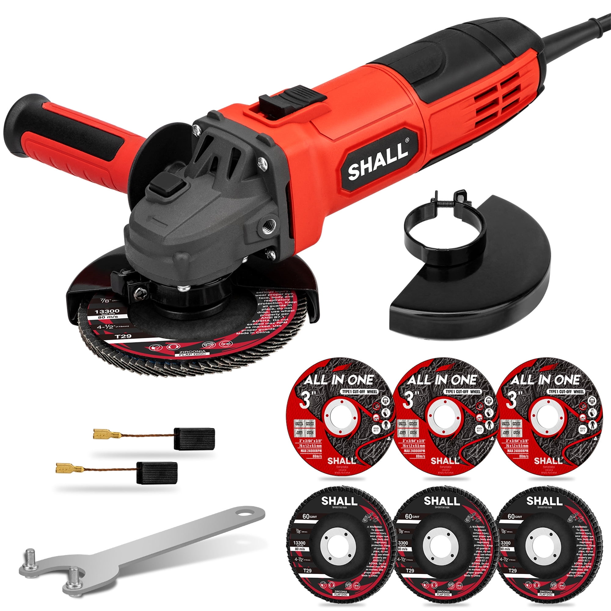 SHALL 4-1/2 Inch Angle Grinder 4 Amp Power Tool with 6-Piece Accessory Set (4.5 in) p58eu