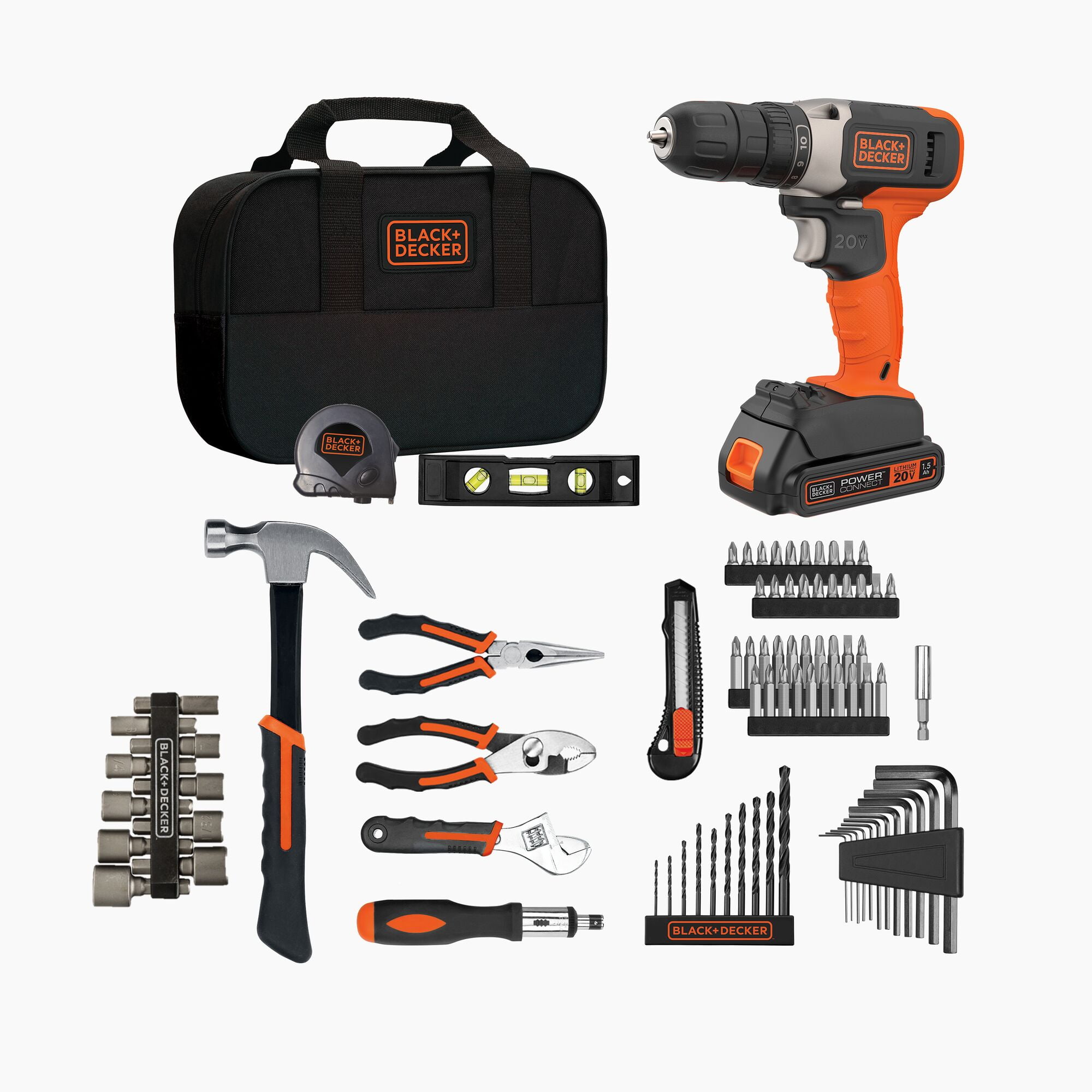 BLACK+DECKER 20V Cordless Drill and Driver Project Kit (Black, 83 Piece Set) dyeyv
