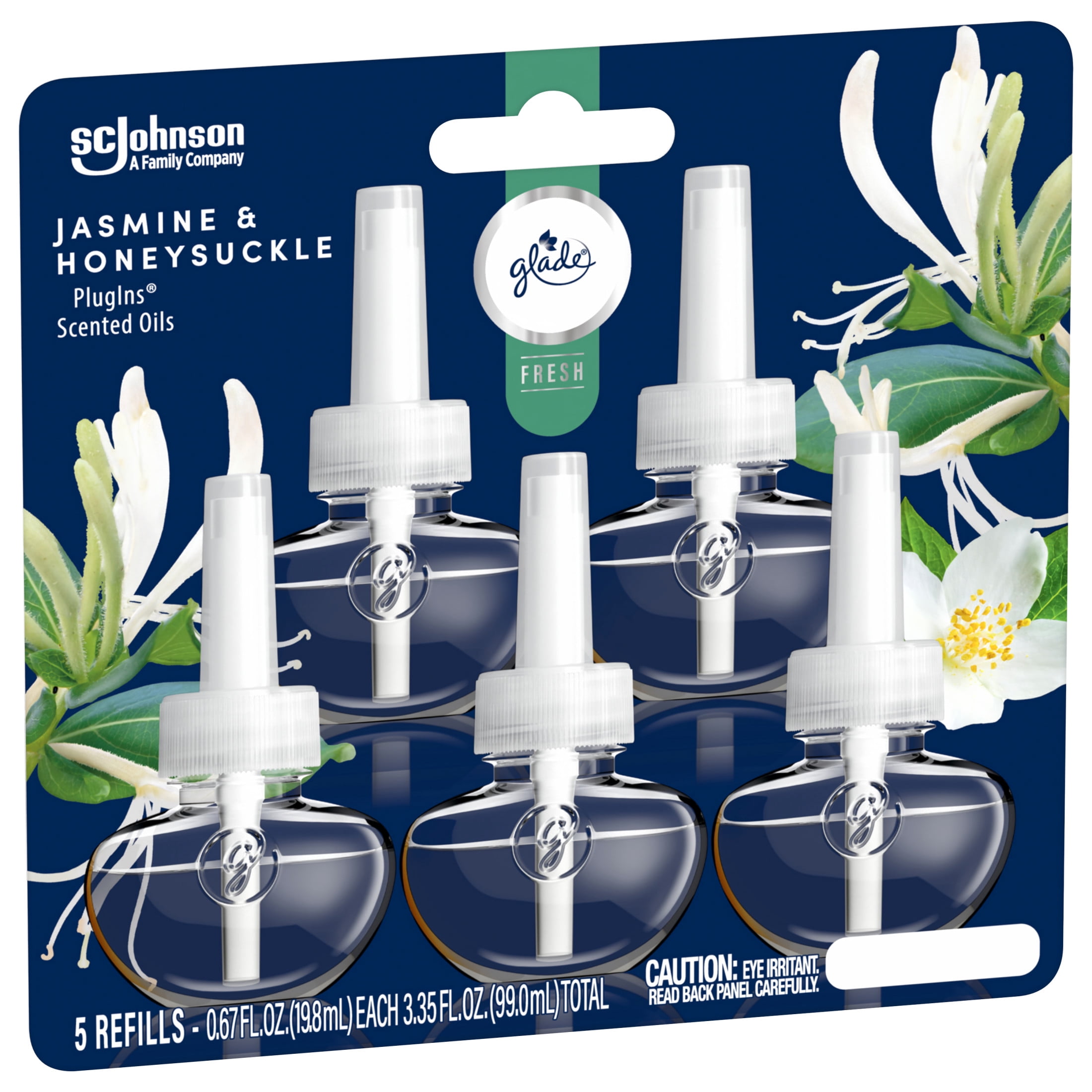 Glade PlugIns Scented Oil Air Freshener Refills, Jasmine & Honeysuckle, Long-Lasting Floral Fragrance (5 Pack, 0.67 fl oz Each) 3wtv5