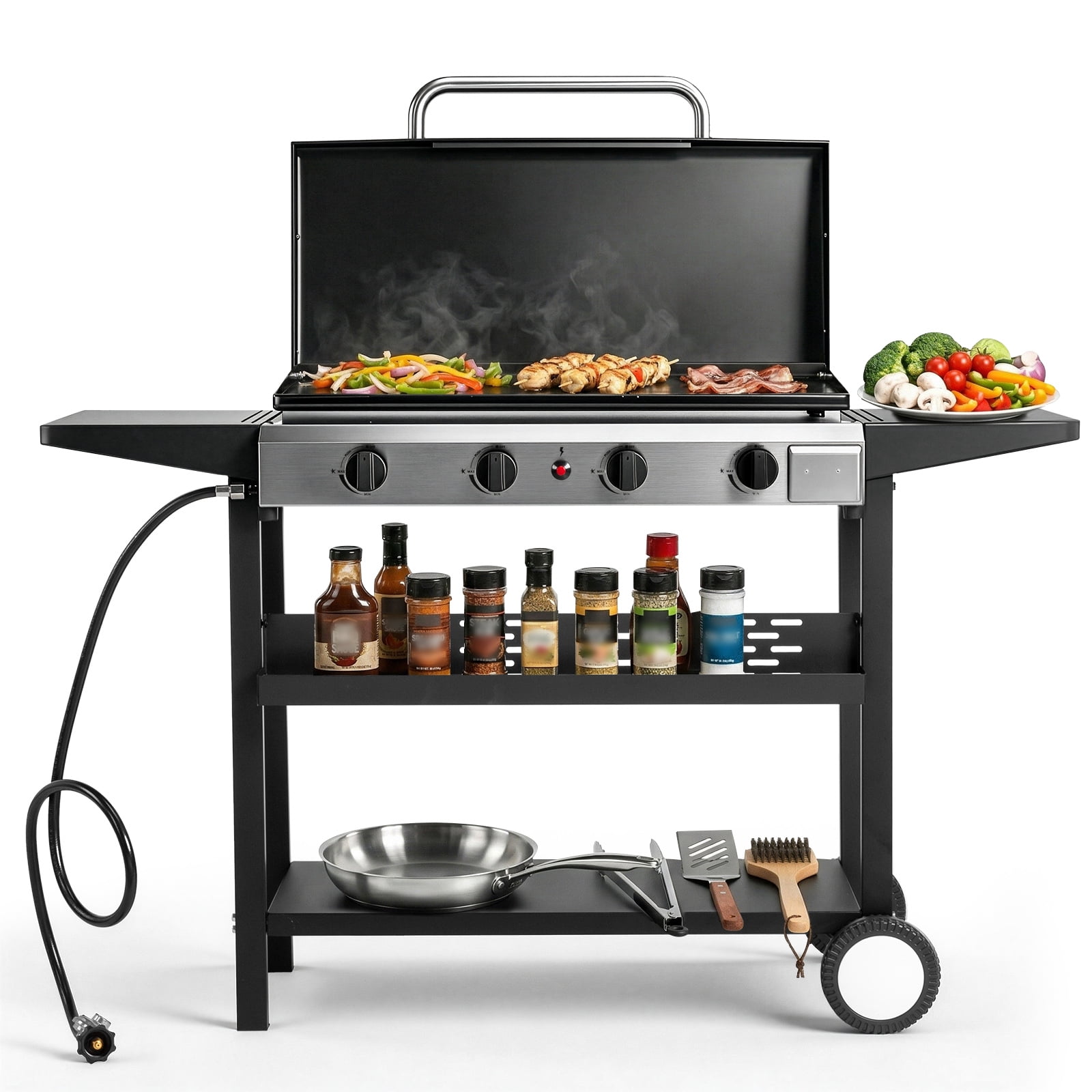 Zintown 4-Burner Propane Gas Griddle Table Top Camping Grill (Black, 52.4 in x 15.4 in x 35.4 in) ohufs