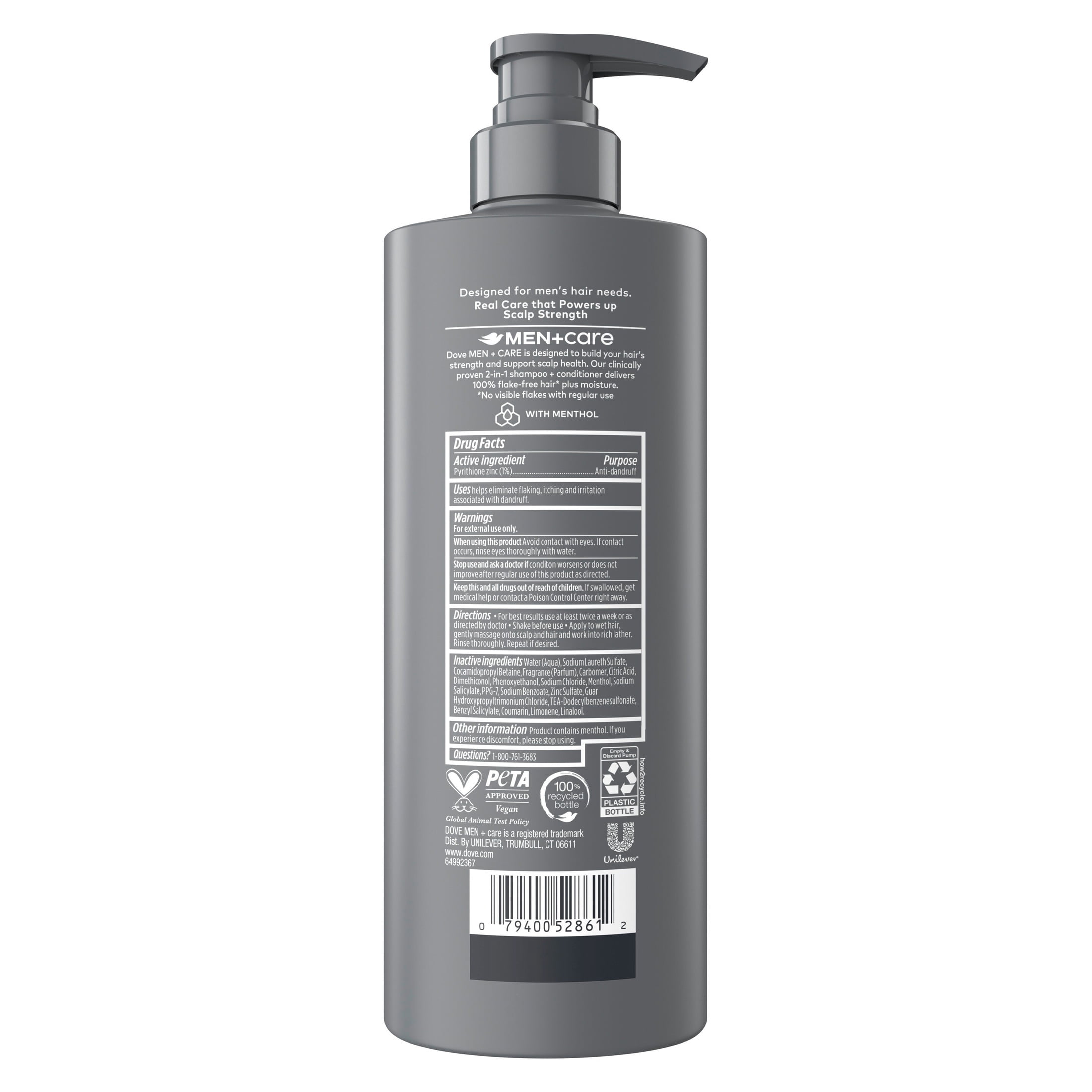 Dove Men+Care 2-in-1 Shampoo and Conditioner, Dandruff Defense with Pyrithione Zinc (18 fl oz) 3l12g