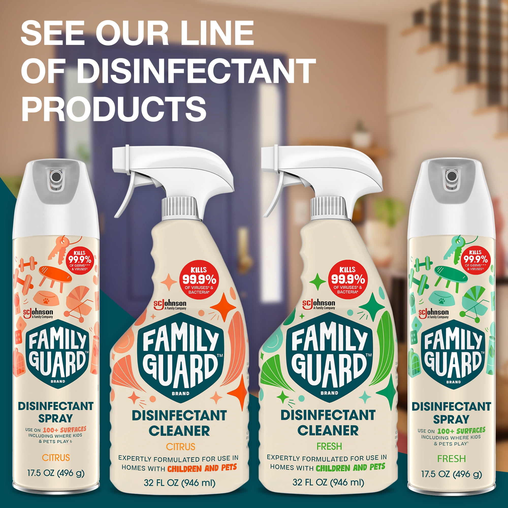 FamilyGuard Disinfectant Spray, Fresh Scent, Multi-Surface Household Cleaner (17.5 oz) ym9zx