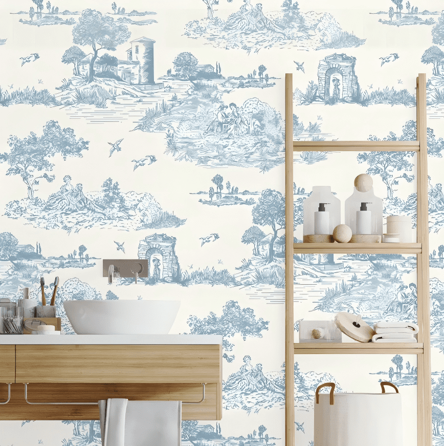 DAZLUTE Peel and Stick Wallpaper, Removable Self-Adhesive Mural Contact Paper for Home Decor (Blue and White, 17.7 in x 394 in) ws0sh