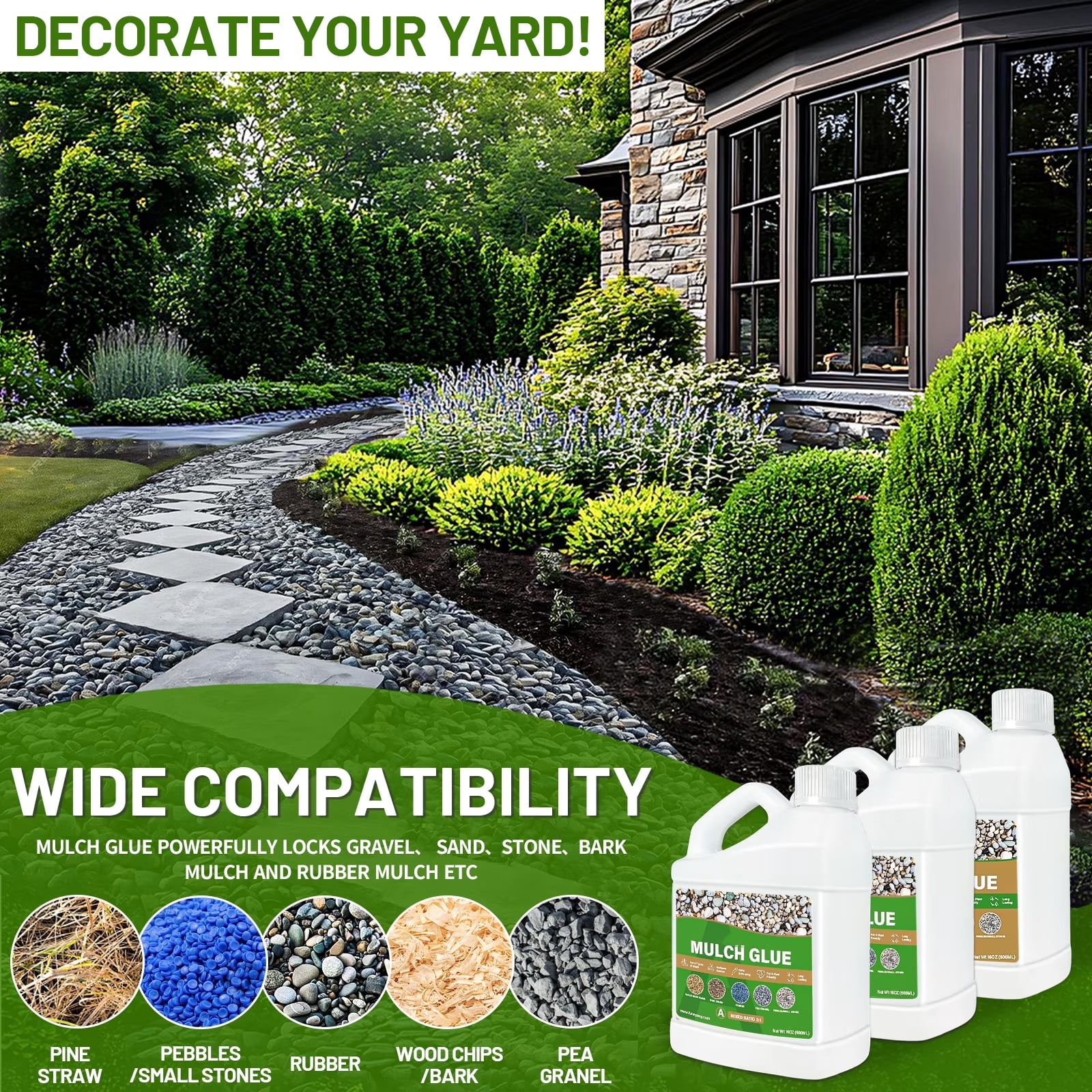 Proximu Mulch Glue for Landscaping, Heavy-Duty Gravel and Rock Binder, Fast-Dry Non-Toxic Adhesive (White, 48 oz) cbq1j