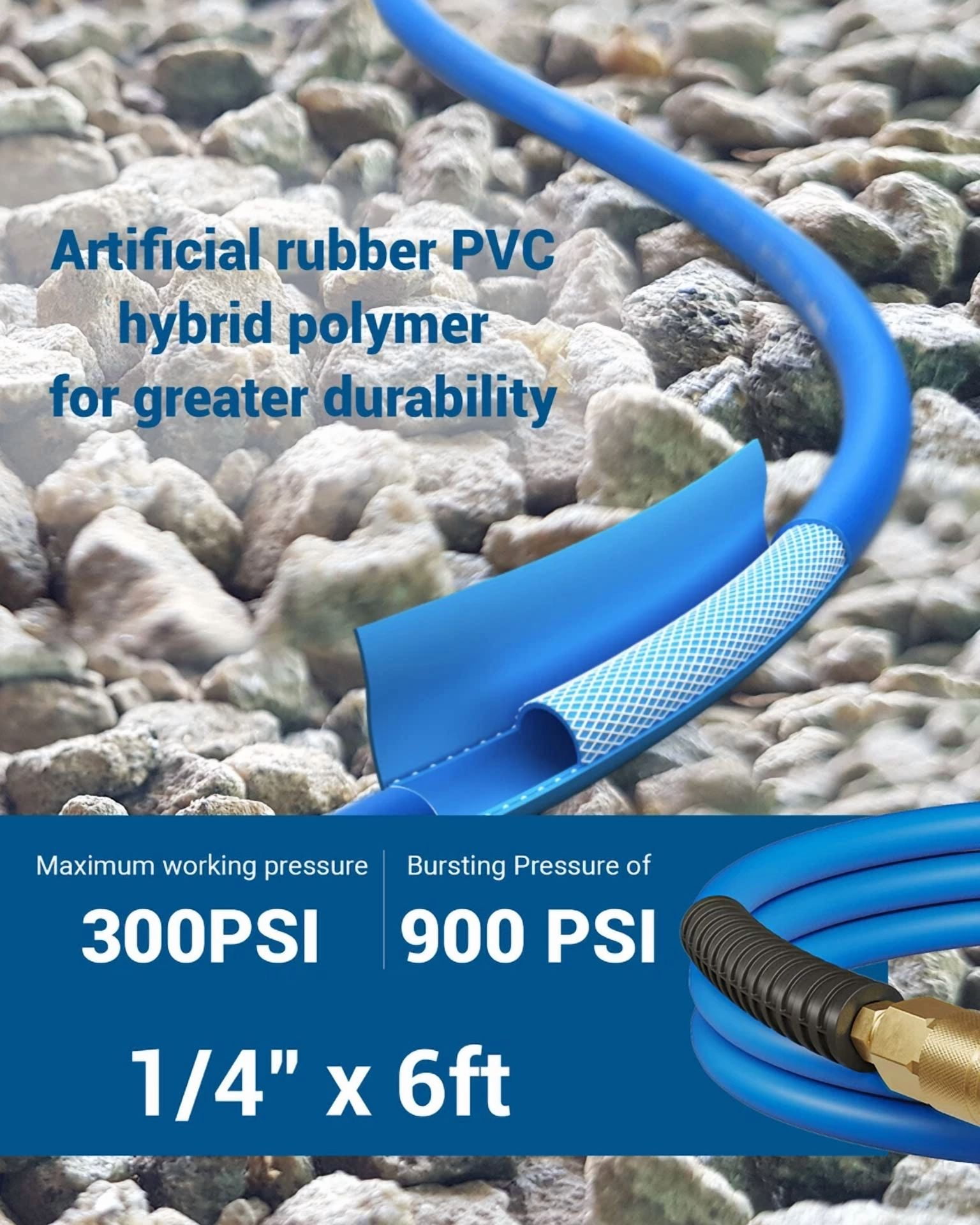 KLYNE Air Hose (1/4 in x 6 ft, 300 PSI, Hybrid, Kink-Resistant) f2wlc