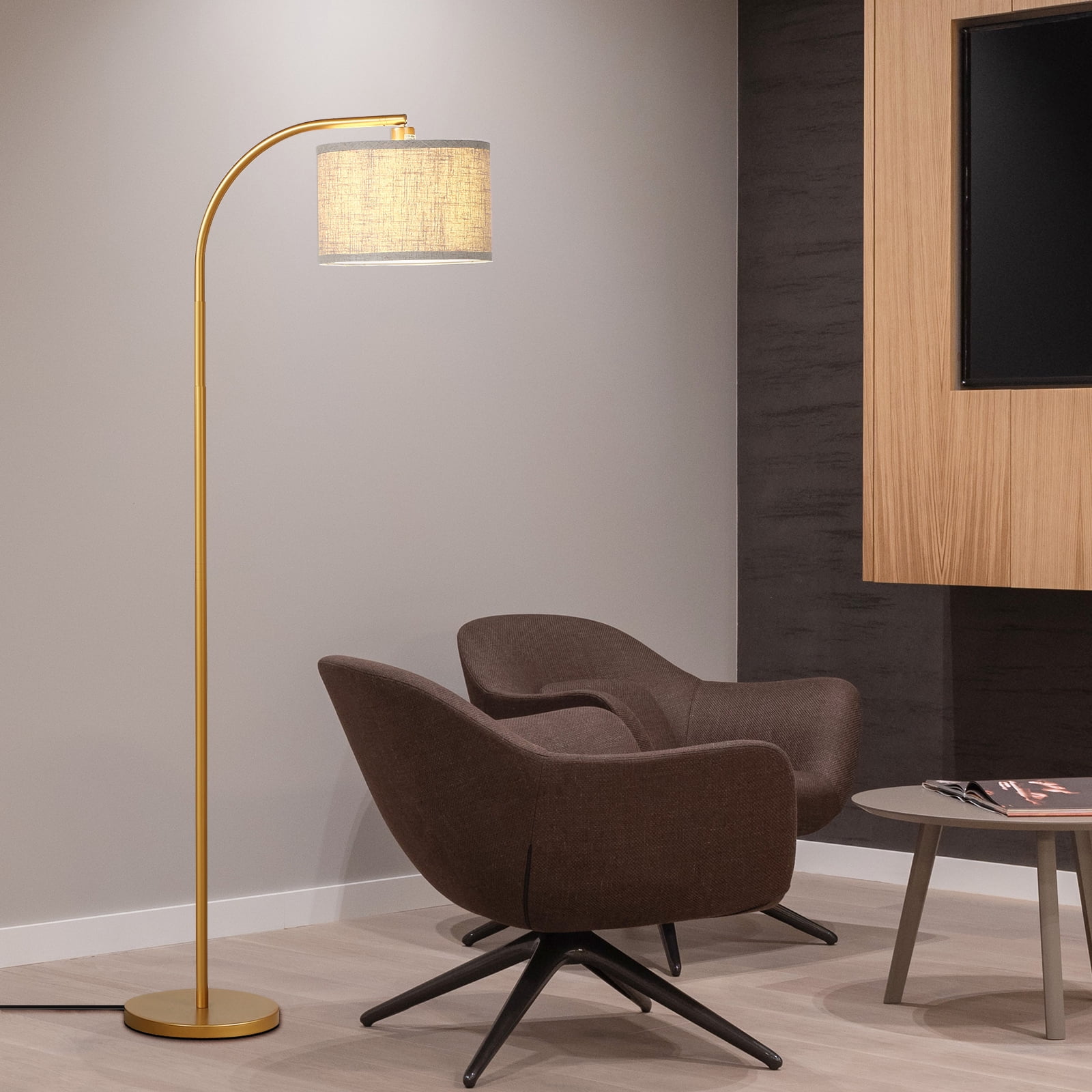 DEWENWILS Modern Arc Floor Lamp, Adjustable Gold Metal Standing Lamp with Foot Switch for Living Room and Bedroom (Gold, 63.4 in) 2eain