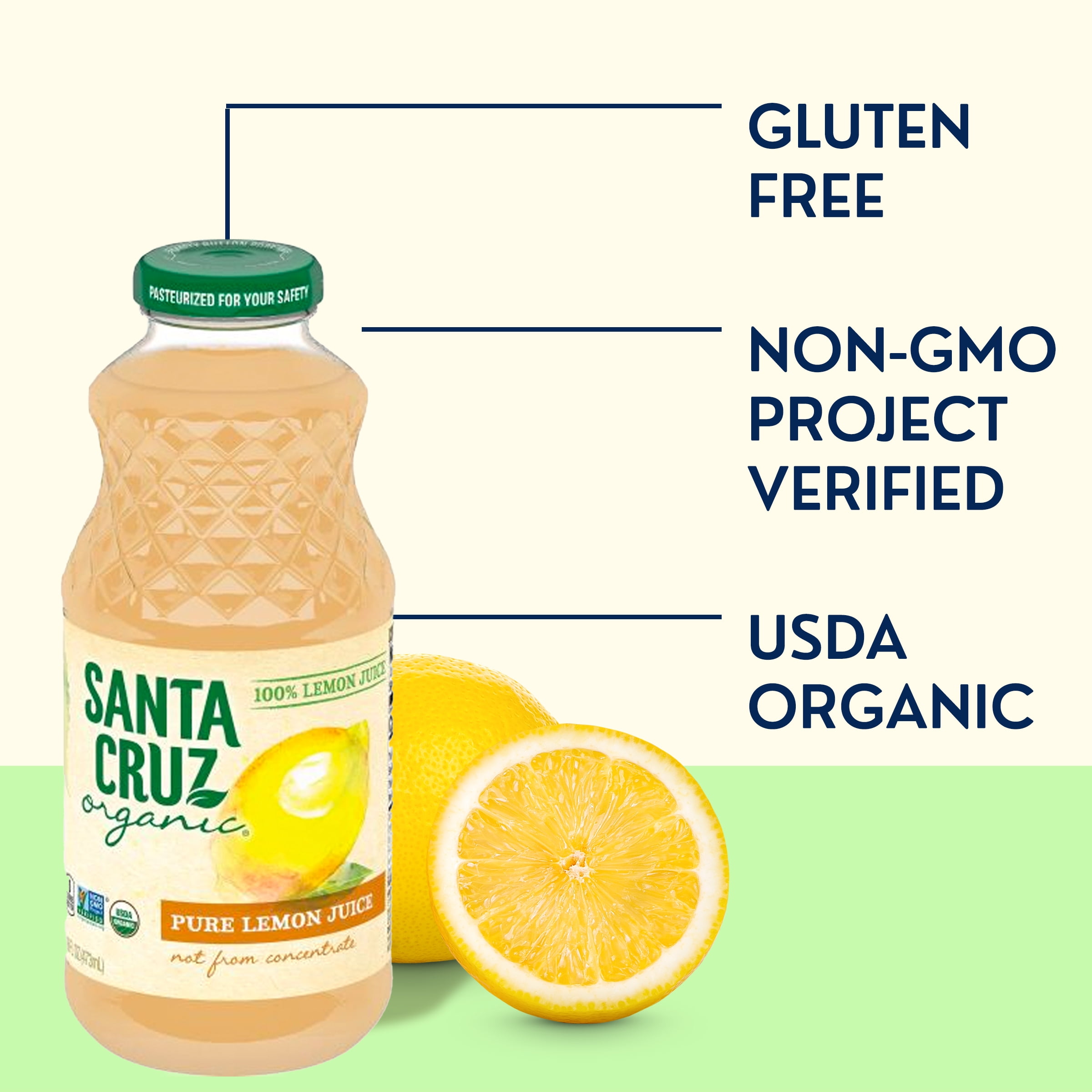 Santa Cruz Organic Pure Lemon Juice, Non-GMO Certified Organic (16 fl oz) 33468
