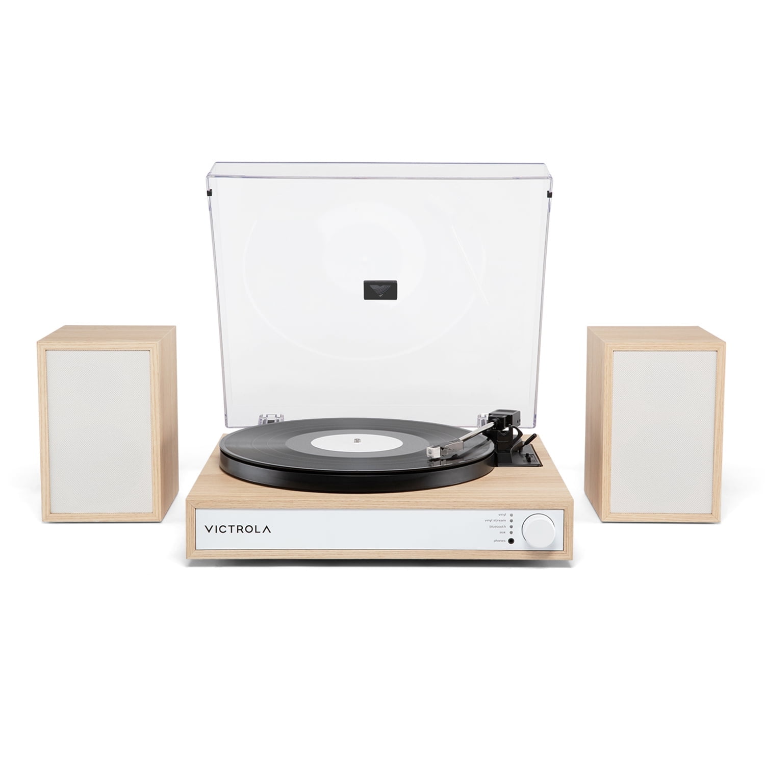 Victrola Harmony Bluetooth Turntable System with Speakers (Natural, 17.5 in x 14.5 in x 4.5 in) qrrq3