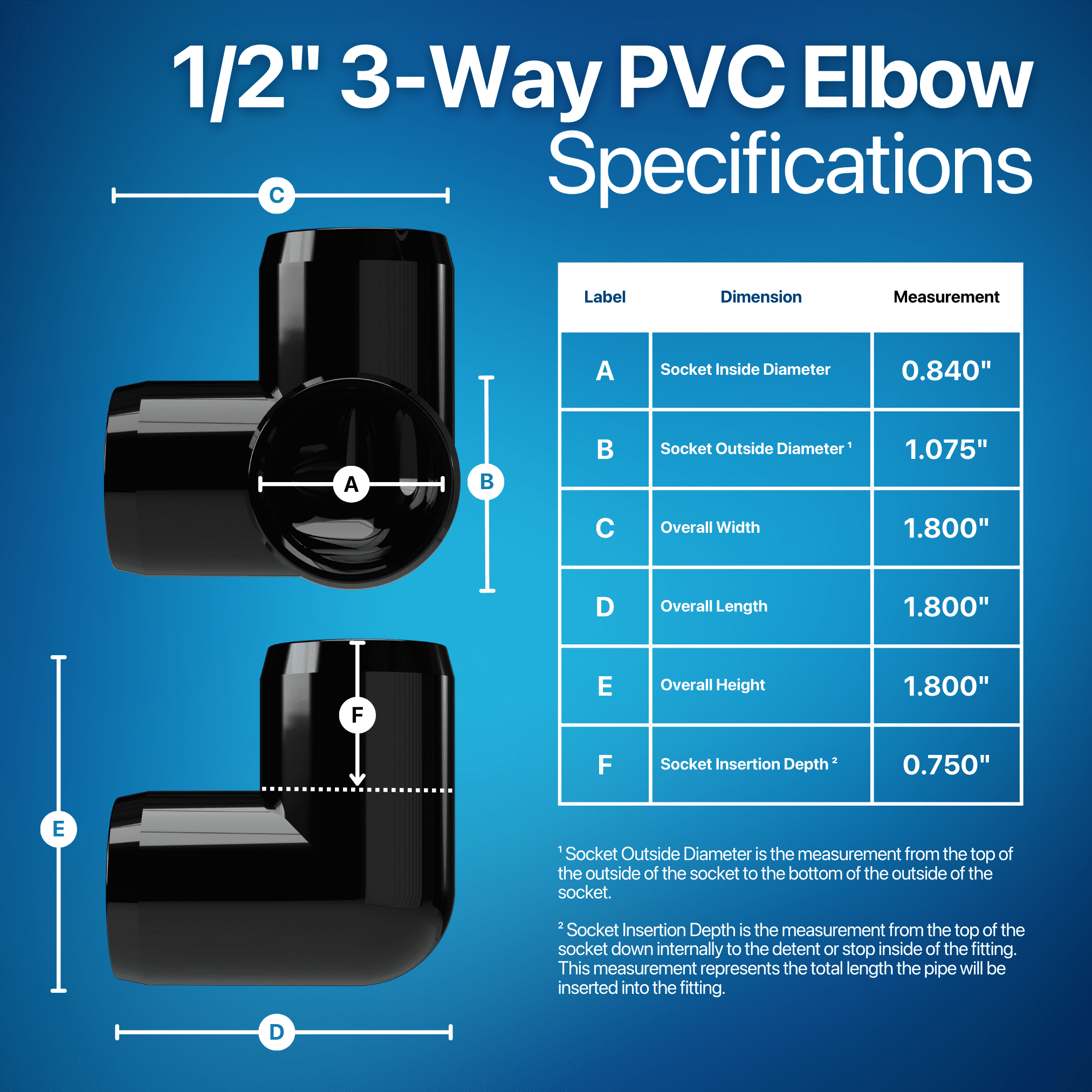 Formufit 1/2 in 3-Way Elbow Furniture Grade PVC Pipe Fittings (Black, 10-Pack) lm6f4