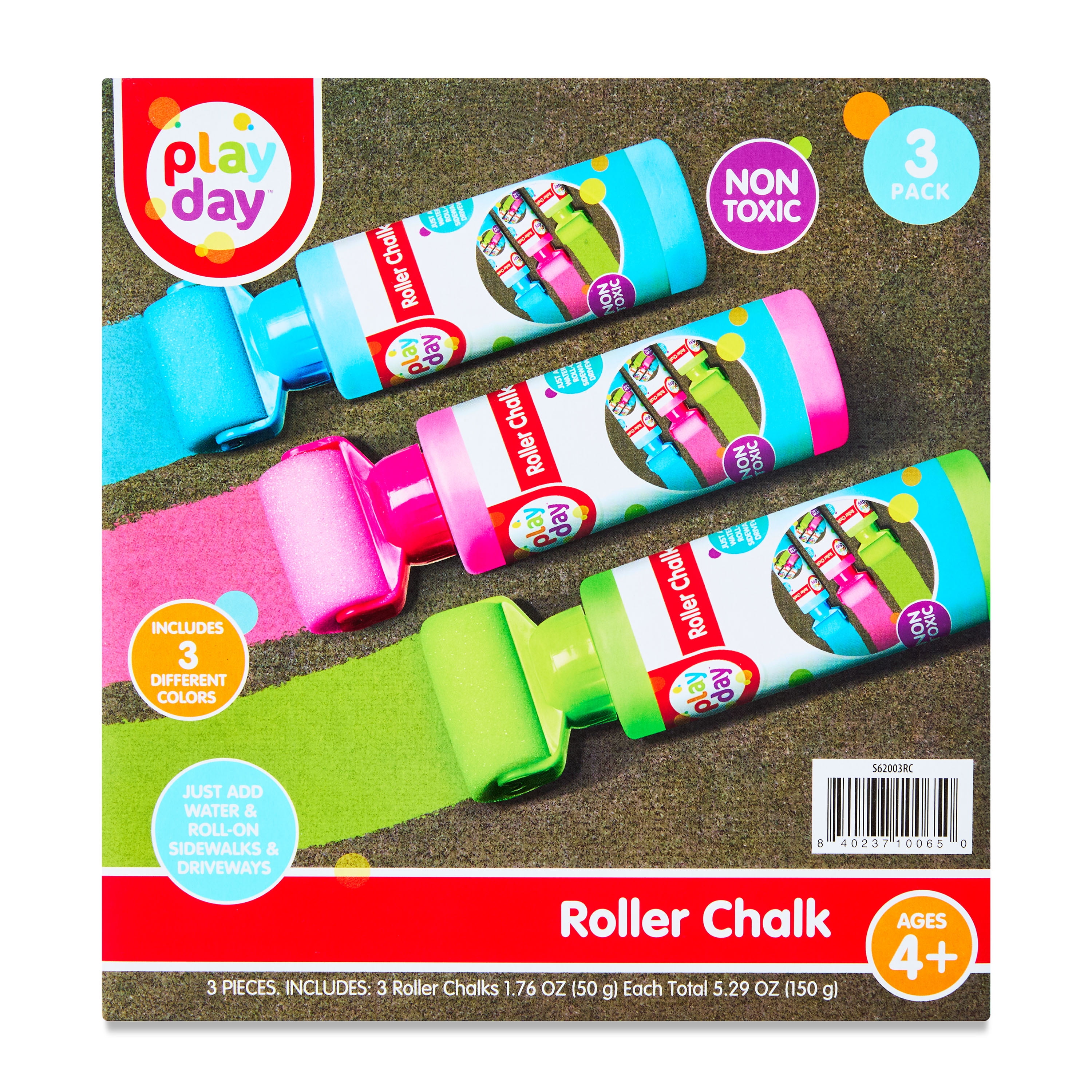 Play Day Roller Chalk Set, Outdoor Sidewalk Drawing Activity (Green, Pink, Blue, 3 Count) pw77i