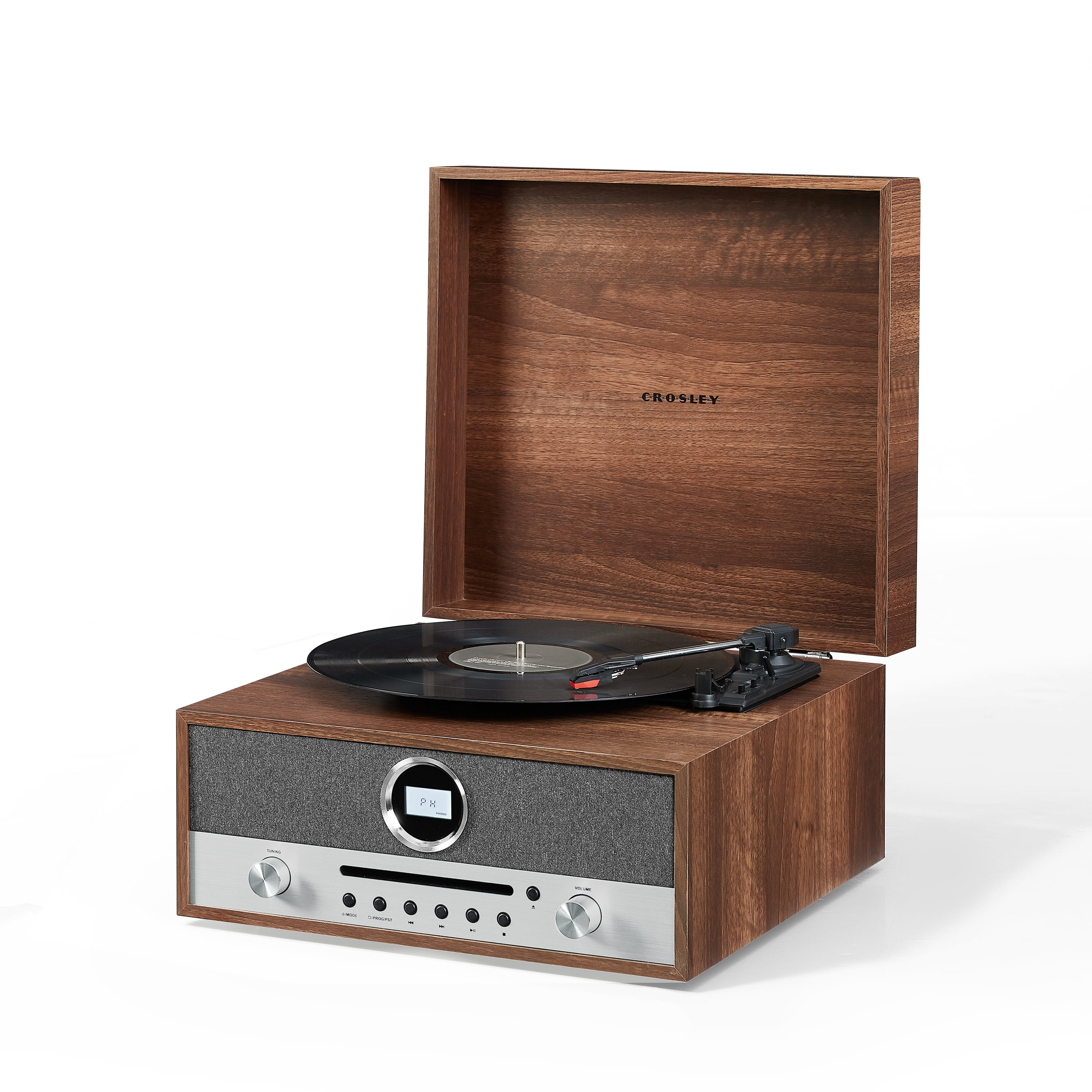 Crosley Nash 7-in-1 Record Player with Bluetooth (Wood, 17.5 in x 13.5 in x 9.5 in) 70vlu