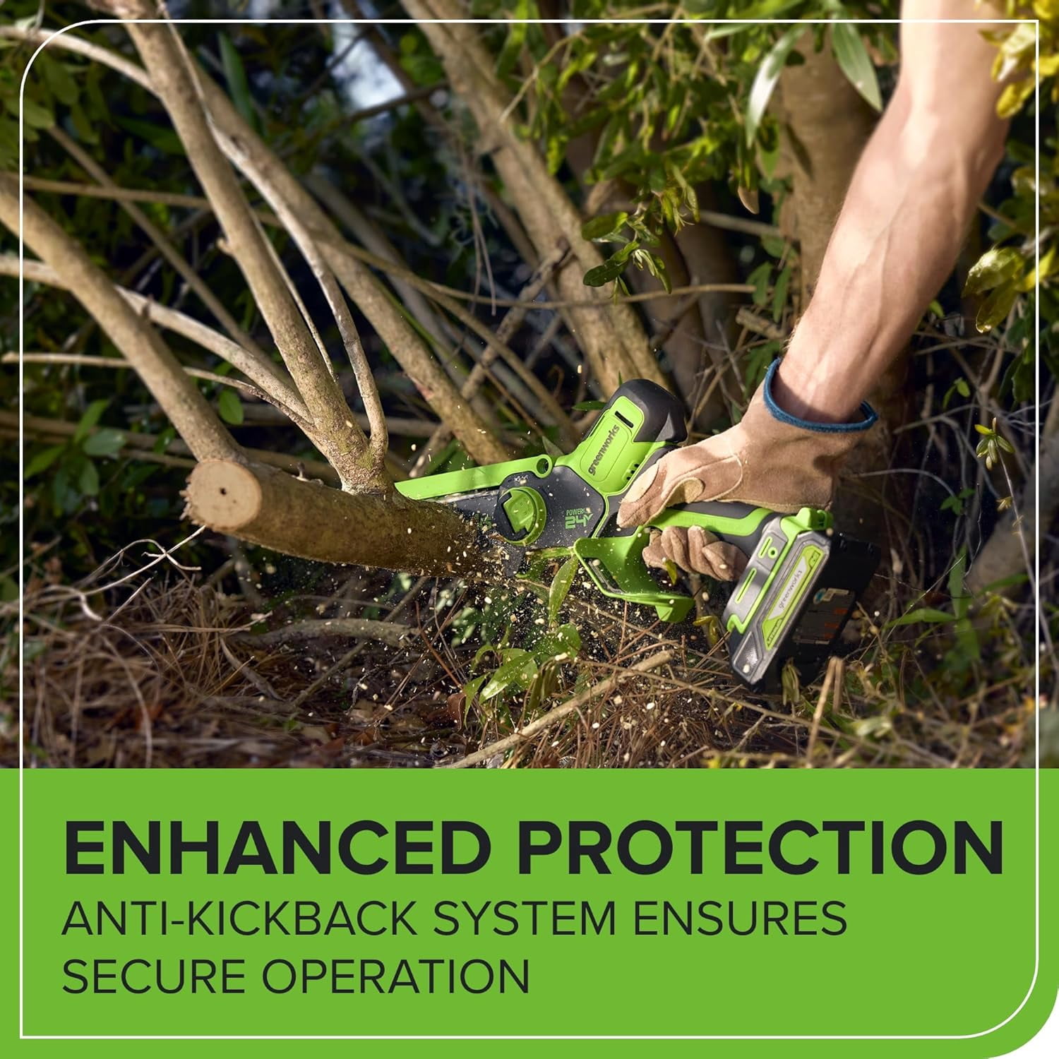 Greenworks 24V 6in Brushless Pruning Saw with Auto Oiler (Green, 2.0Ah Battery and Charger Kit) yeana