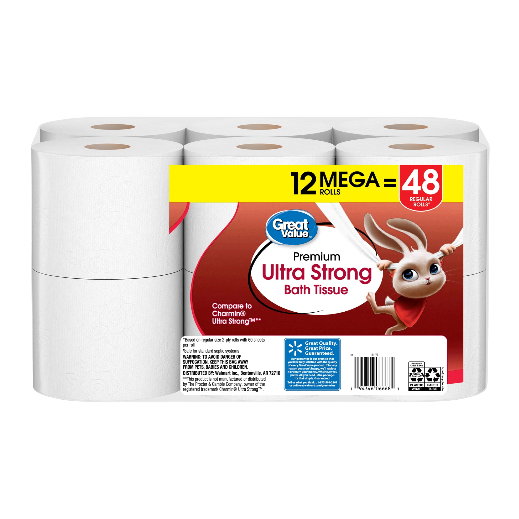 Great Value Ultra Strong 2-Ply Toilet Paper (White, 12 Mega Rolls) t8yup