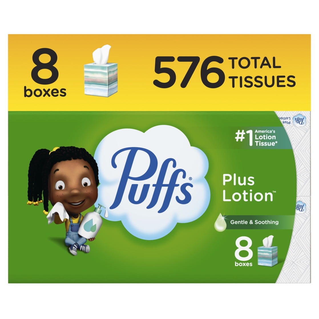 Puffs Plus Lotion Facial Tissues, Soothing 2-Ply Paper Tissues (White, 8 Cube Boxes, 576 Total Tissues) xpw0w
