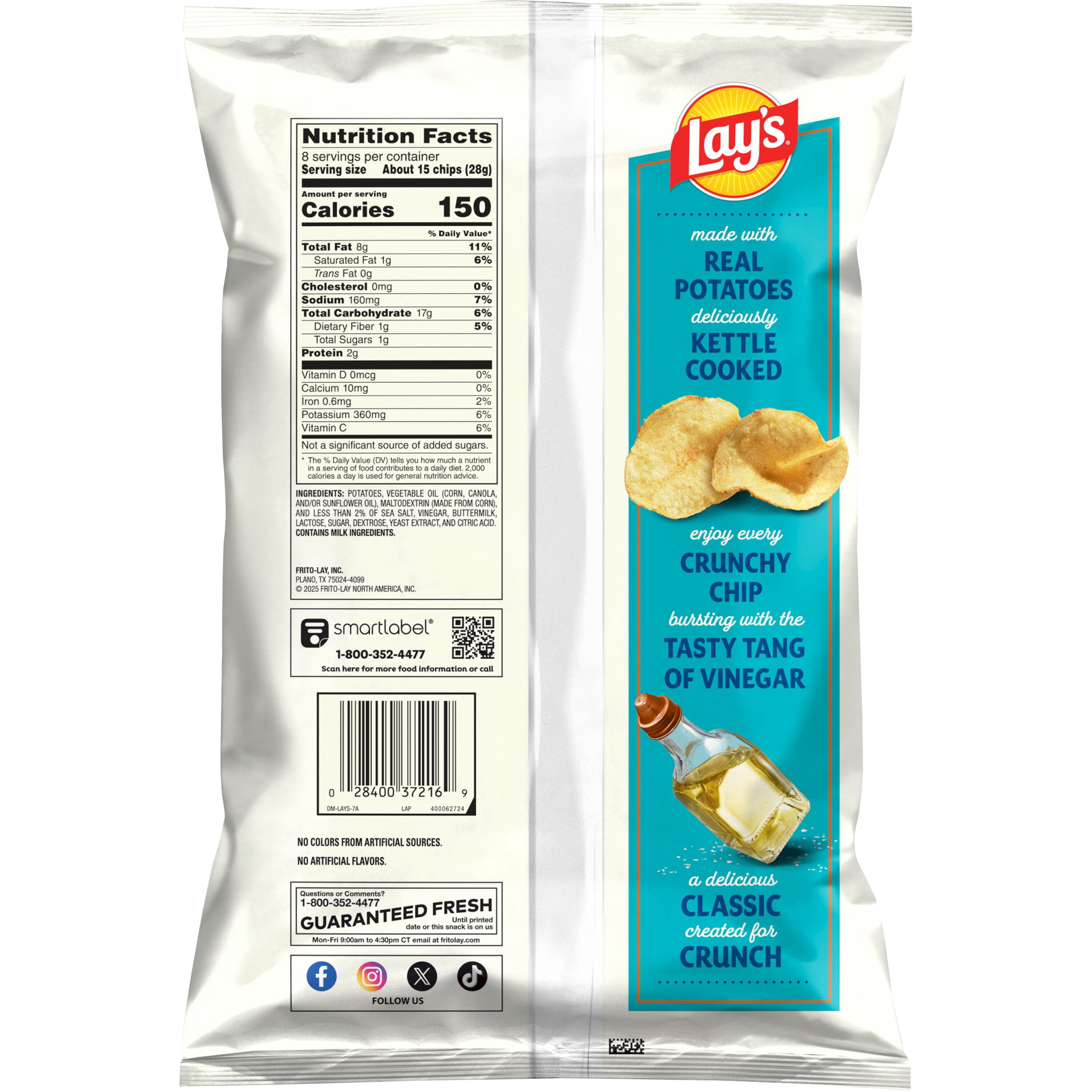 Lay's Kettle Cooked Potato Chips, Sea Salt & Vinegar Flavor (8 oz) 2fvps