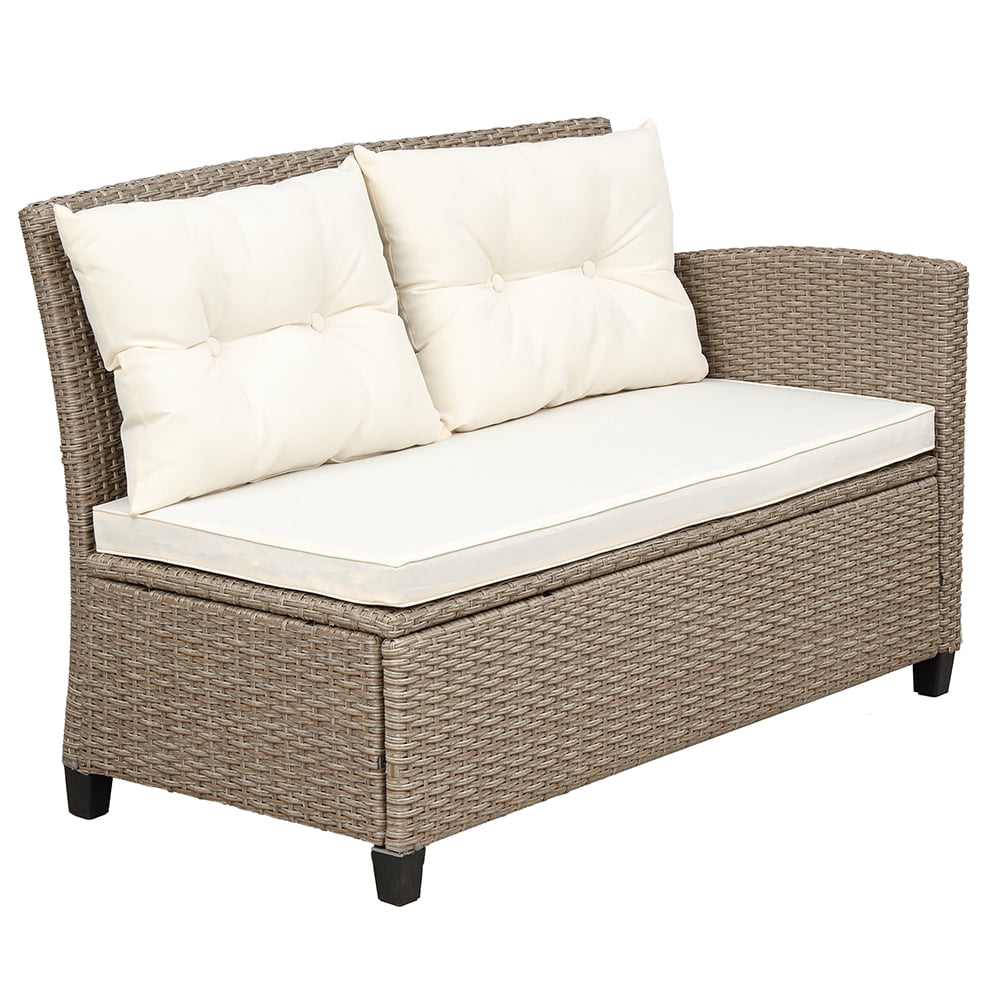 Segmart 4-Piece Outdoor Patio Furniture Set, Wicker Conversation Sofa with Cushions and Coffee Table (Beige, 4-Piece) tl75q