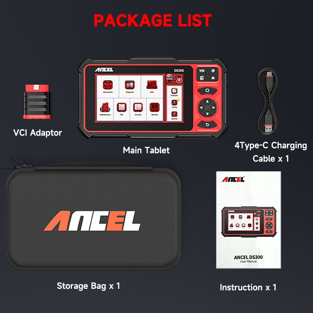 ANCEL DS300 Bi-Directional OBD2 Diagnostic Scan Tool, Full System Vehicle Scanner with 28+ Reset Services (Red) cumsb