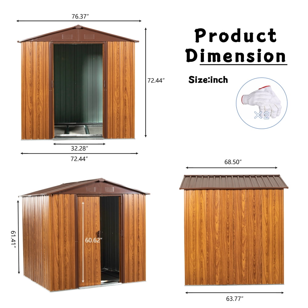 Generic Metal Storage Shed Heavy-Duty Galvanized Steel Outdoor Garden Tool House (Brown, 6 ft x 6 ft) 4s7u2