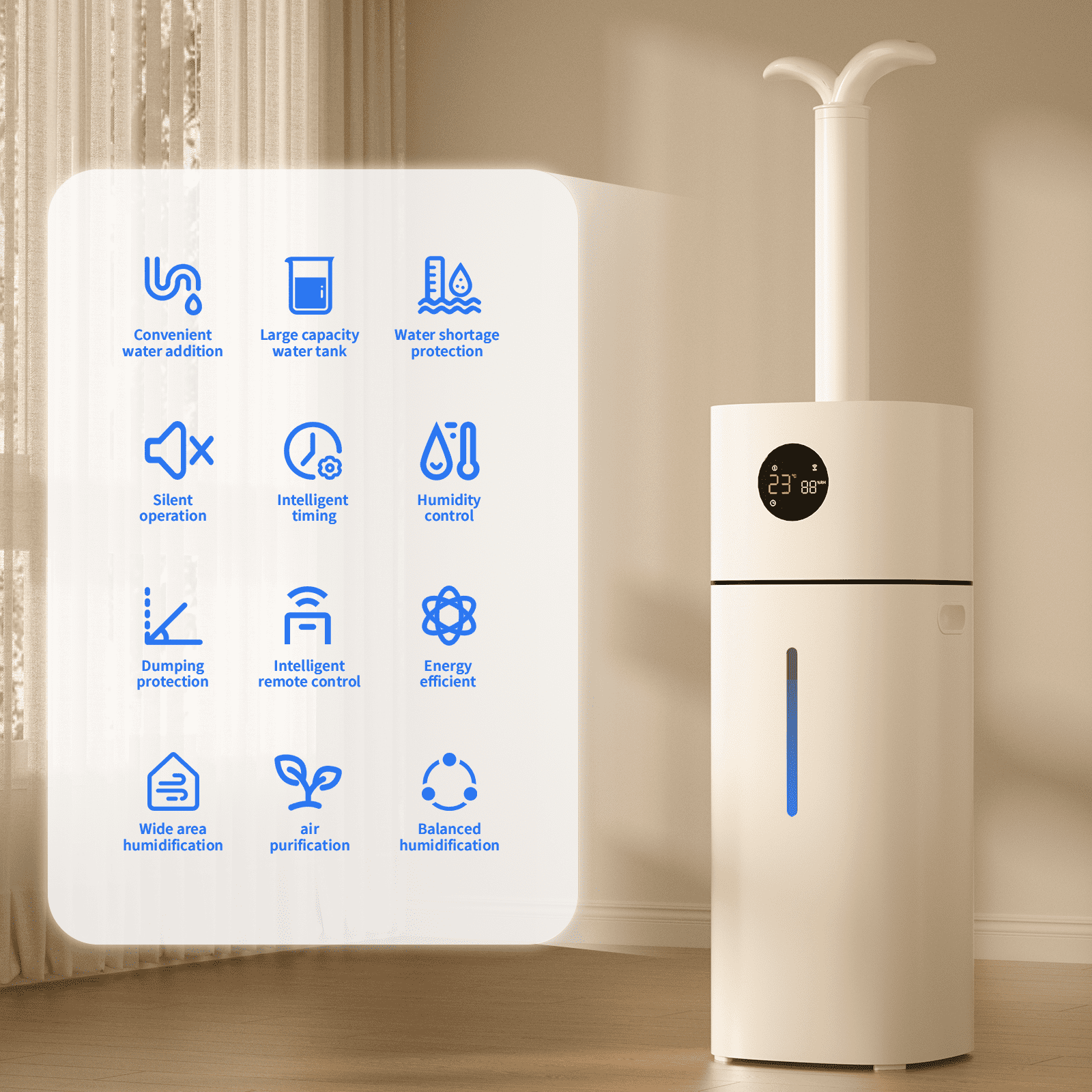 Rocyis Ultrasonic Tower Humidifier for Large Rooms, Whole House Air Moisturizer with Smart Humidity Control (White, 4.2 gal) 0m303