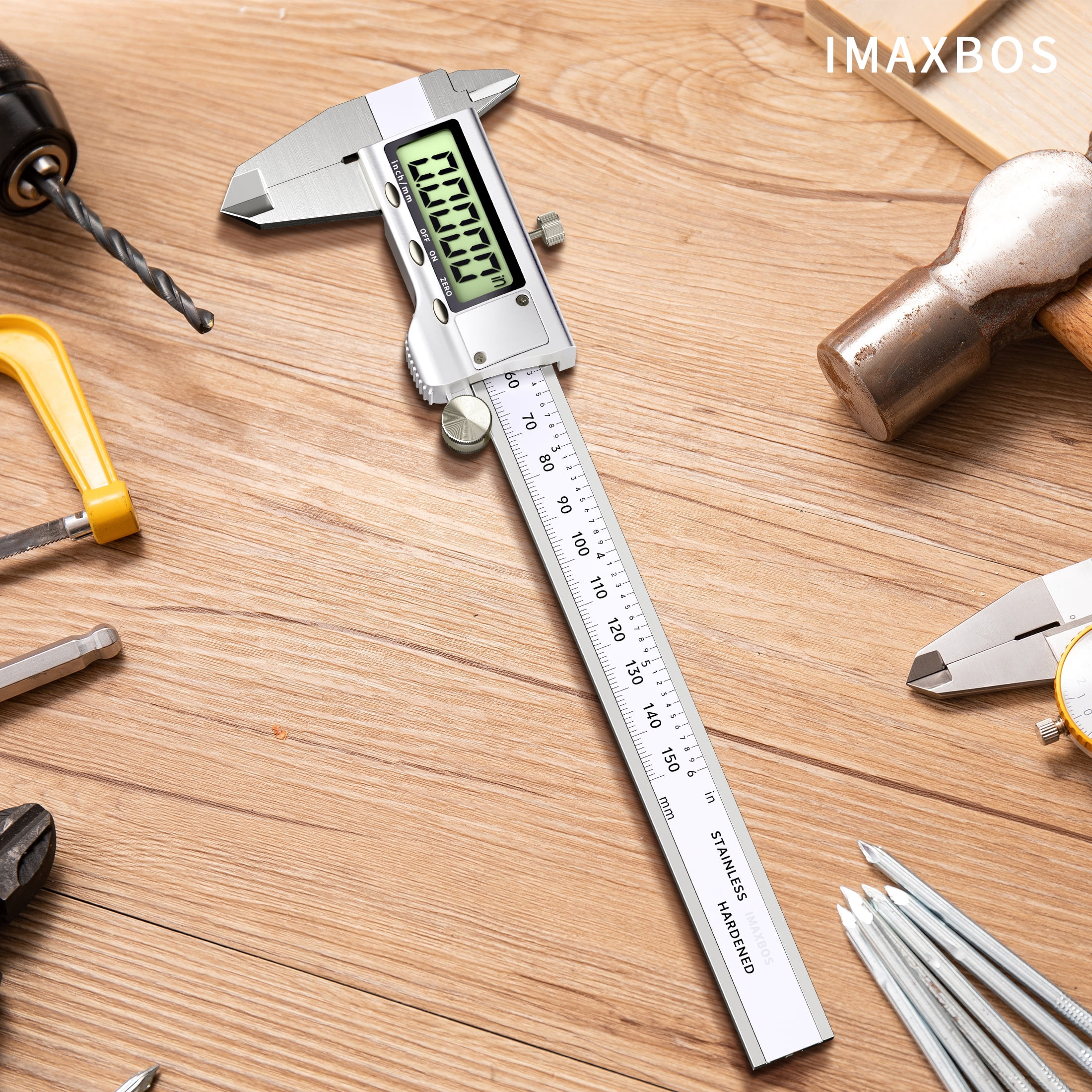 IMAXBOS 6-Inch Digital Caliper, Professional Stainless Steel Vernier Tool with LCD Display (Silver, 6 in) zwyc5