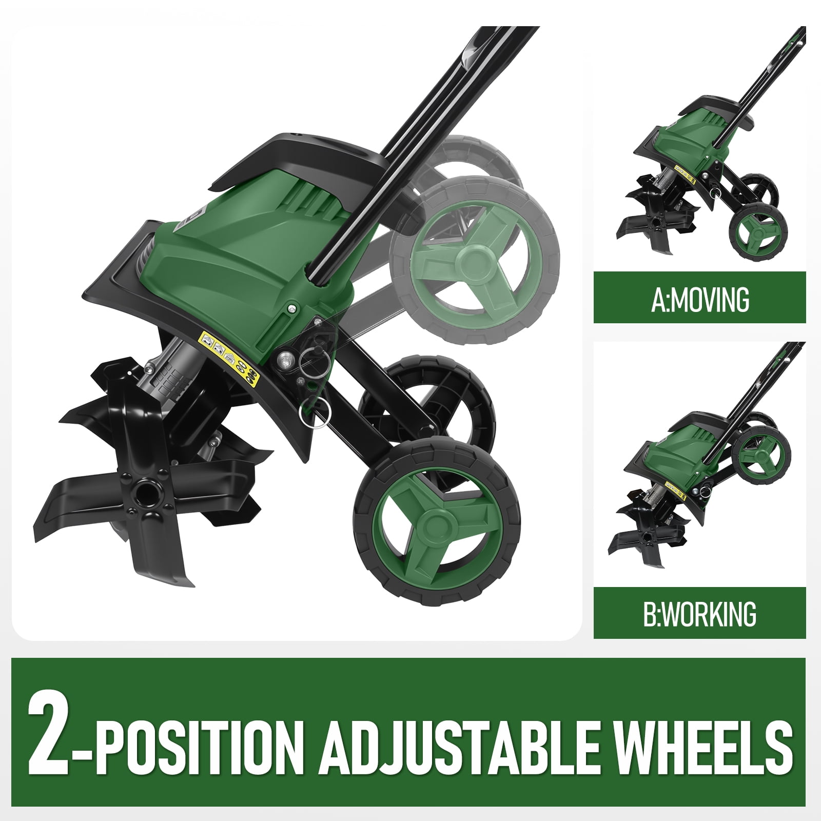 Prostormer Electric Garden Tiller, 10 Amp Rotary Cultivator with Foldable Handle and Adjustable Wheels (14 in) 4r0e6