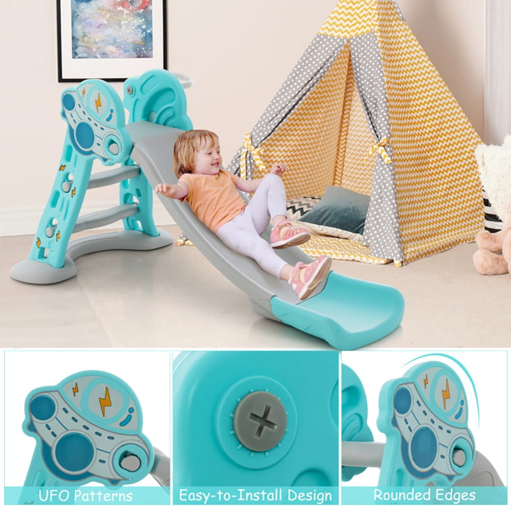Barara King 3-in-1 Toddler Slide Playset with Basketball Hoop (Blue, 52.5 in x 32 in x 17 in) lzfhc