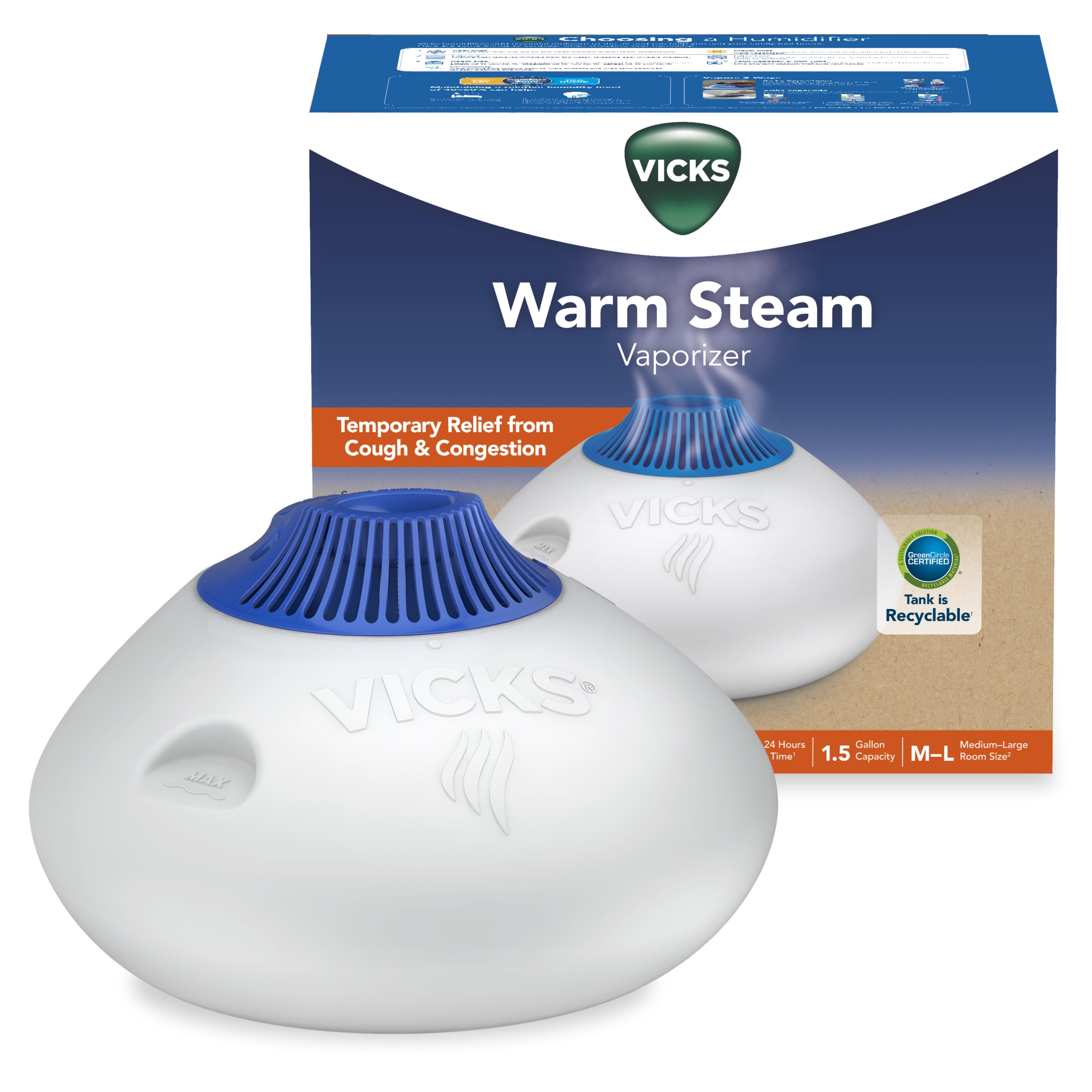 Vicks Warm Steam Vaporizer Humidifier with Night Light (White, 1.5 gal) xbk7s