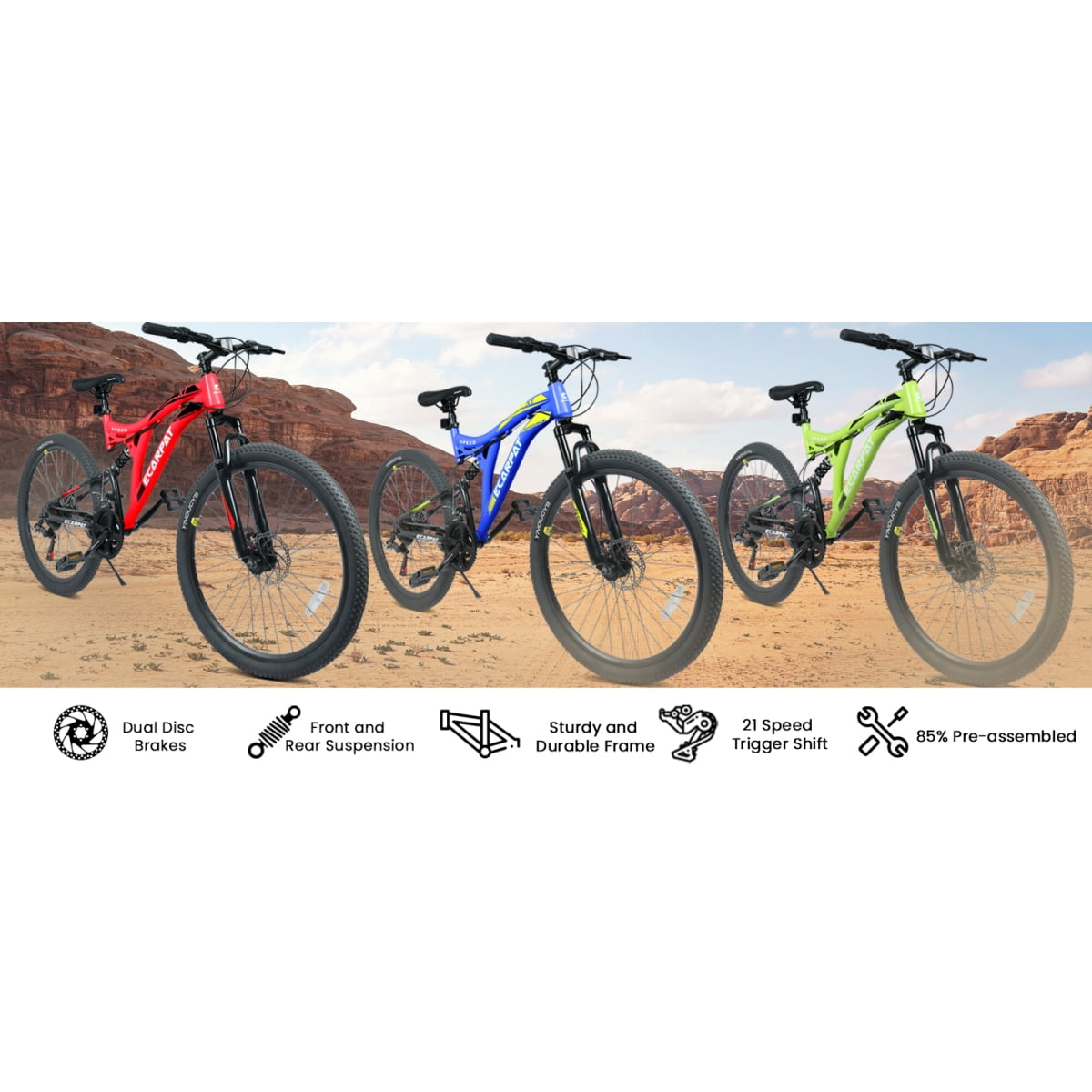Dcmisas 26-Inch Mountain Bike, 21-Speed Full Suspension Steel Frame with Dual Disc Brakes (Red, 26 in) bi3ug