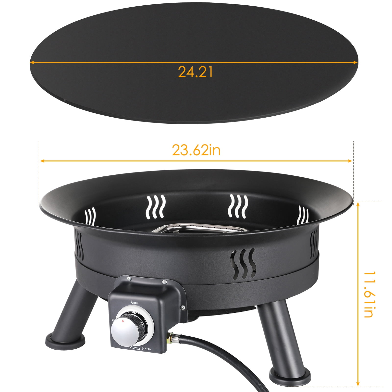 LAZY BUDDY Portable Propane Gas Fire Pit, Outdoor Smokeless Heating with Cover and Lava Rocks (24 in) wtqay