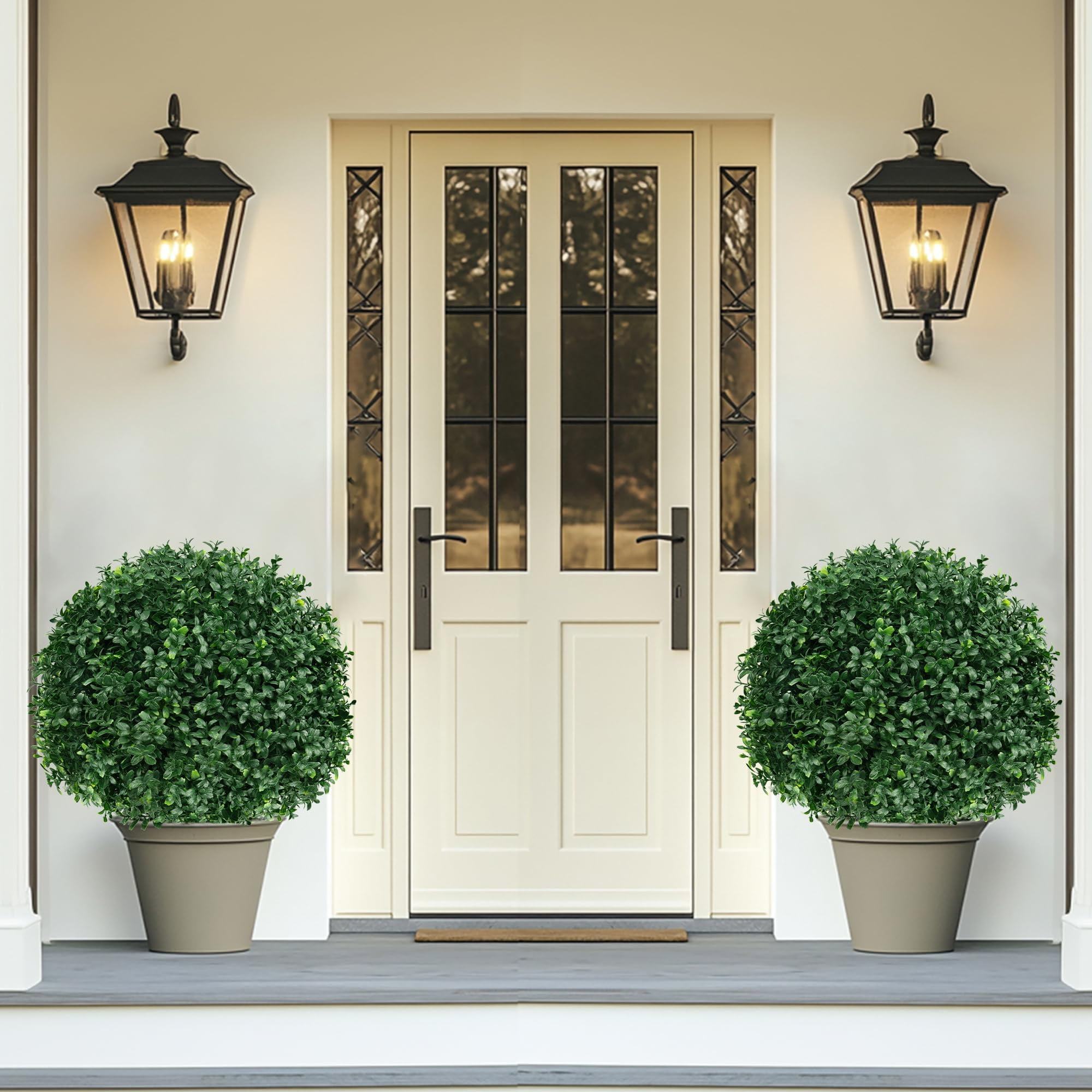 FZHCZWZX Artificial Boxwood Sphere Topiary Bushes, UV Resistant Decorative Plants for Porch and Garden (Green, 16 in, 2 Pack) 0xdcl
