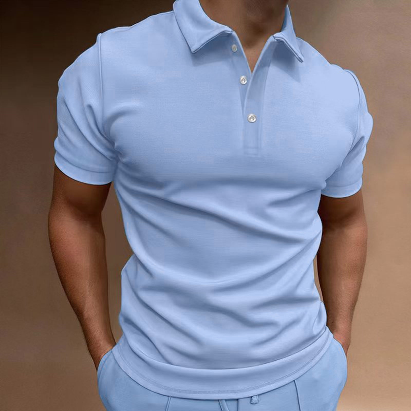 Titcea Mens Short Sleeve Polo Shirt Casual Lapel Button Down Summer Beach Tee (Blue, M) 8ofk4