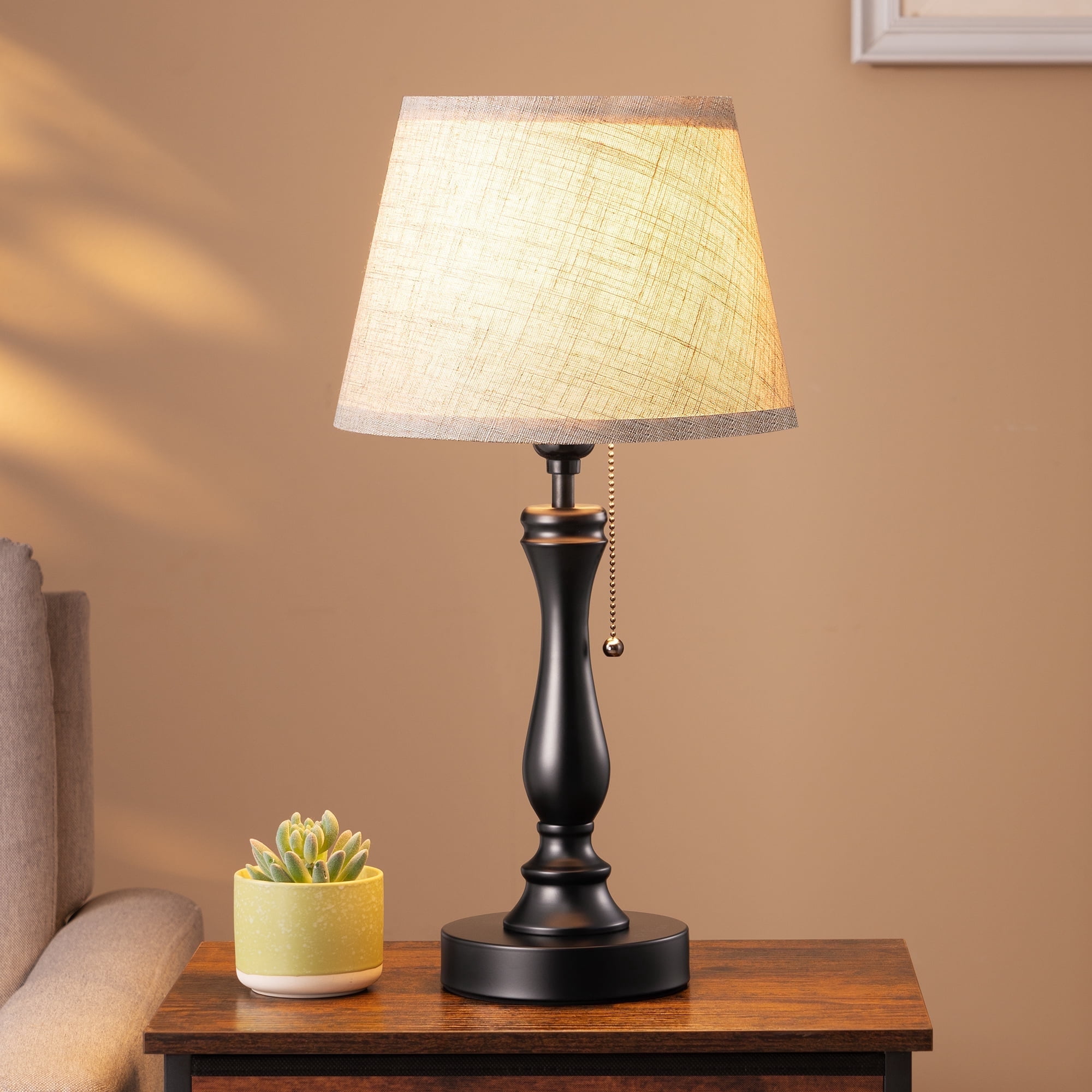 EDISHINE Modern Table Lamp with Linen Shade and Pull Chain Switch (Beige, 18 in) afit4