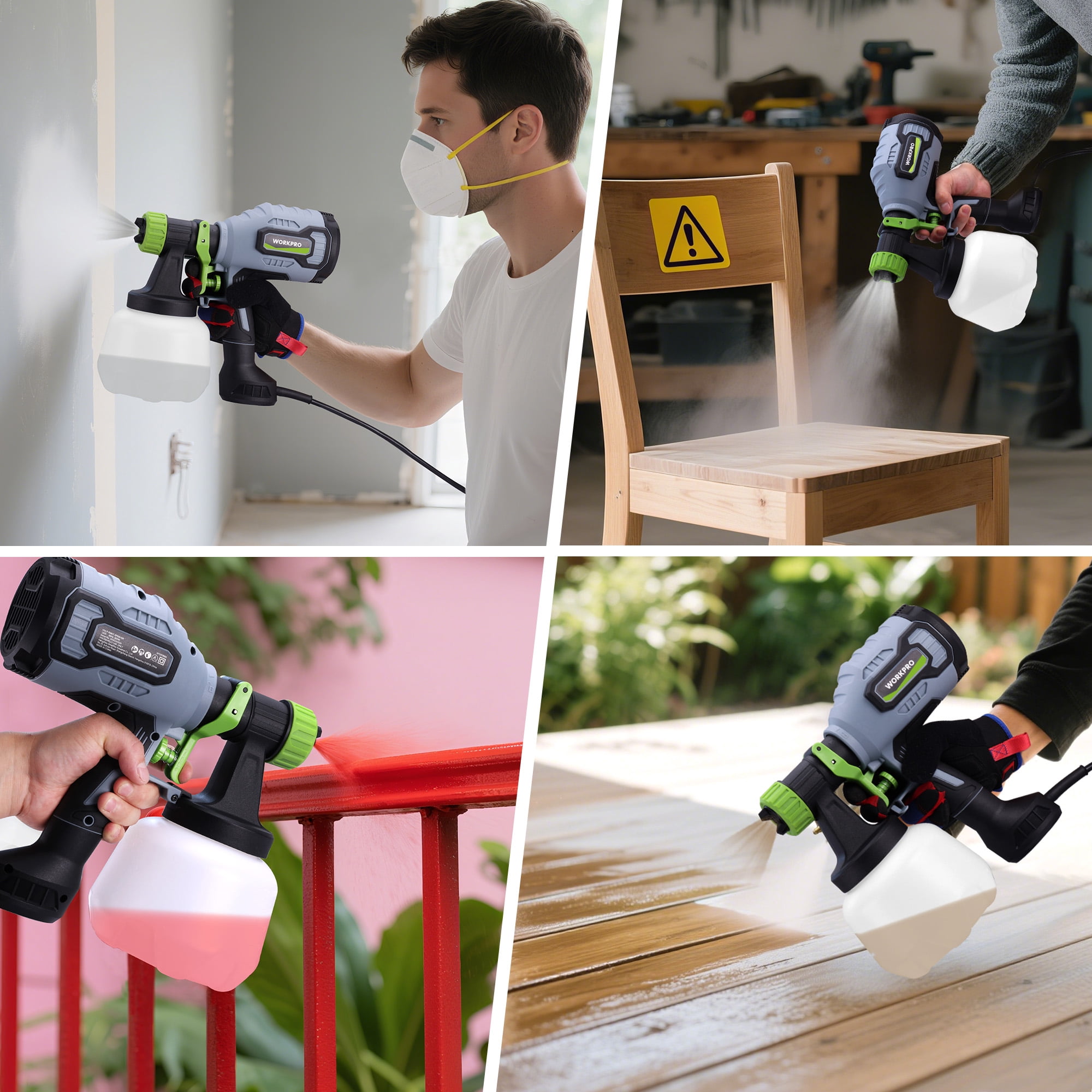 WORKPRO HVLP Paint Sprayer, Electric Spray Gun with 4 Nozzles and Adjustable Flow (44 fl oz) 30e3k