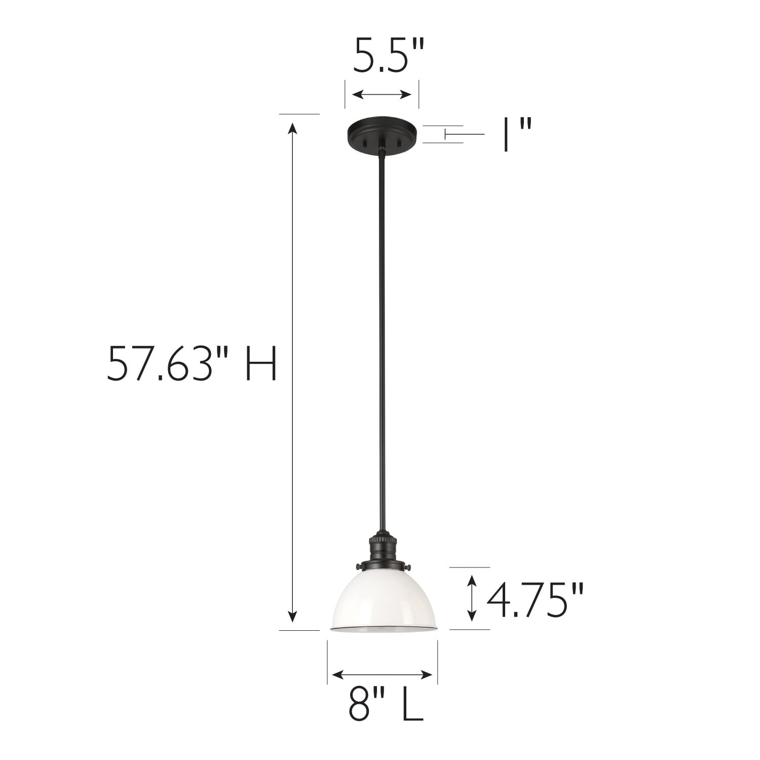 Design House Savannah Farmhouse 1-Light Indoor Dimmable Pendant Light (White/Matte Black, 57.63 in) n9vy4