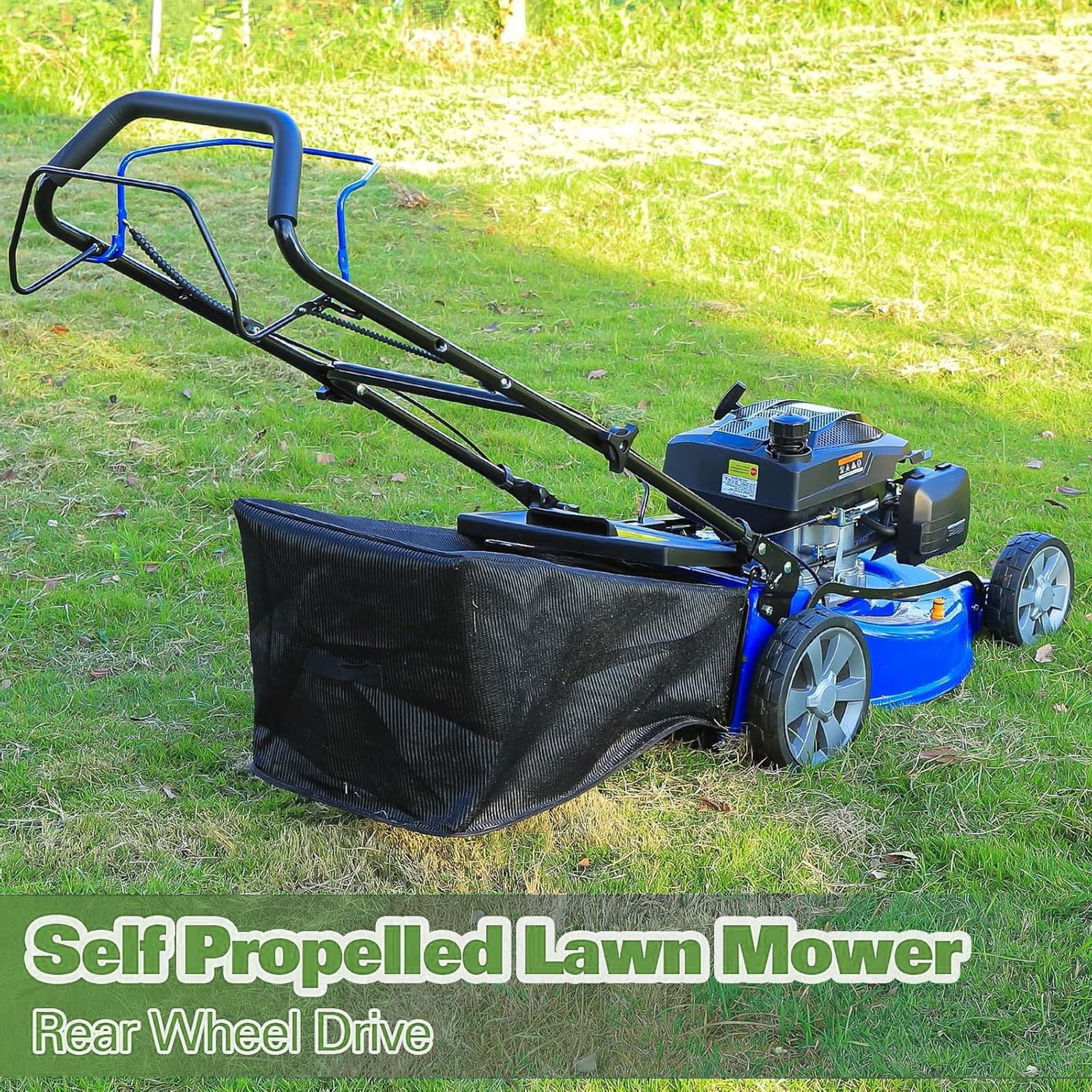ANLIBATT 21 Inch Self-Propelled Gas Lawn Mower (201cc 4-Cycle Engine, 3-in-1 Cutting System, Blue) 9b6lz