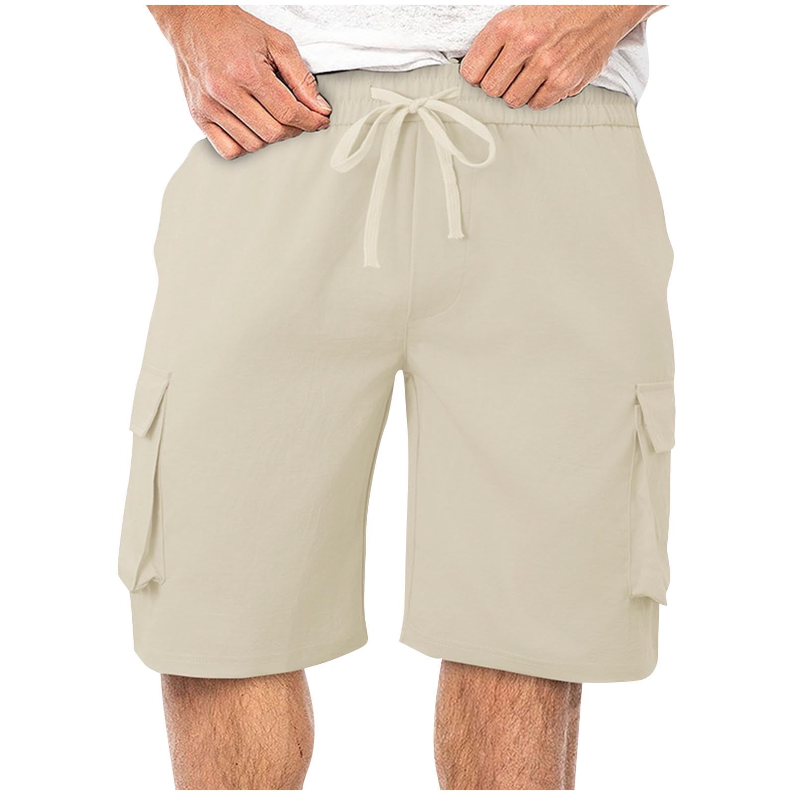 Elvqul Men's Pull-On Casual Shorts Lightweight Summer Print Apparel (Beige, Medium) py4zc