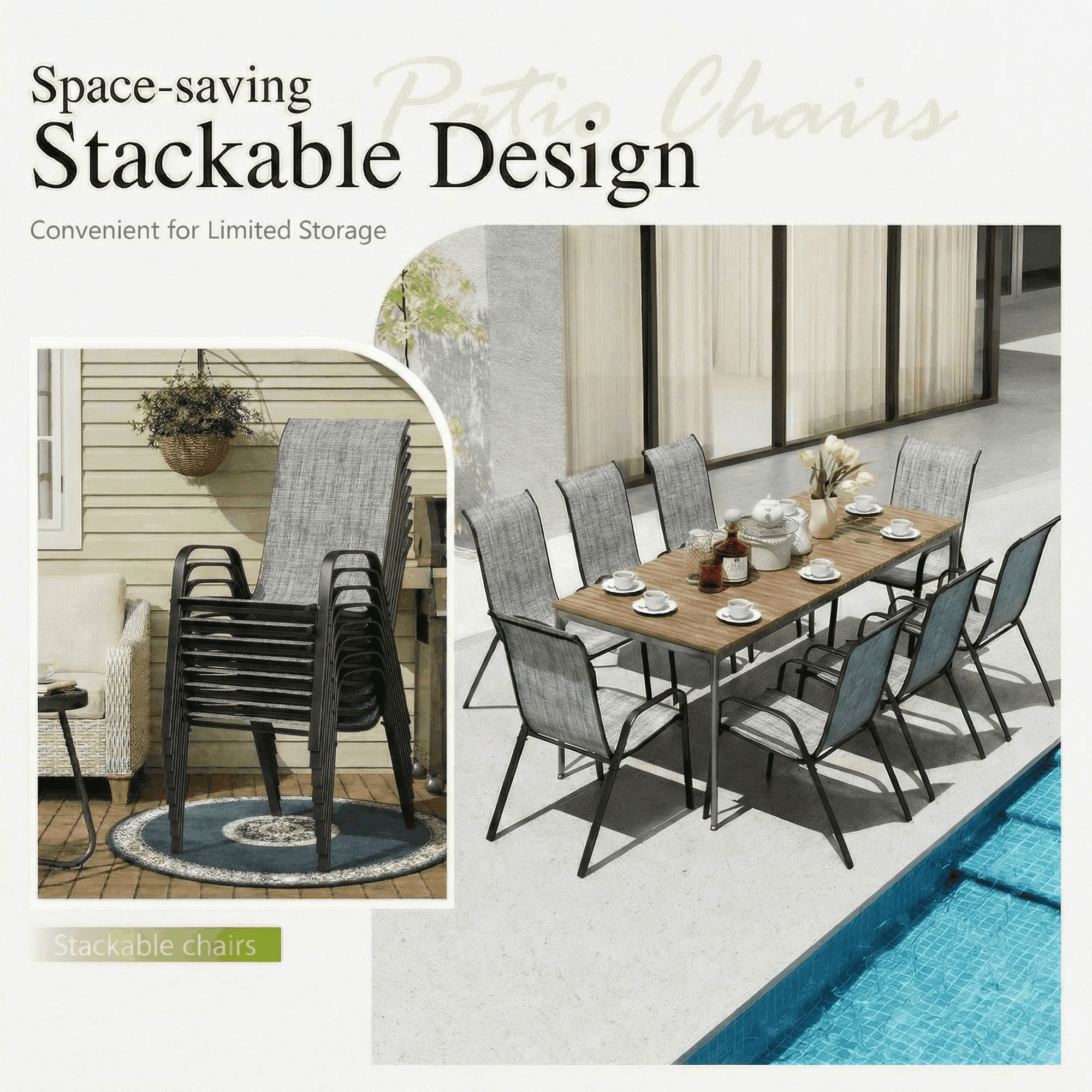 Pirecart Outdoor Patio Dining Chairs Set of 8 (Grey, 330 lb Capacity) lu0bc