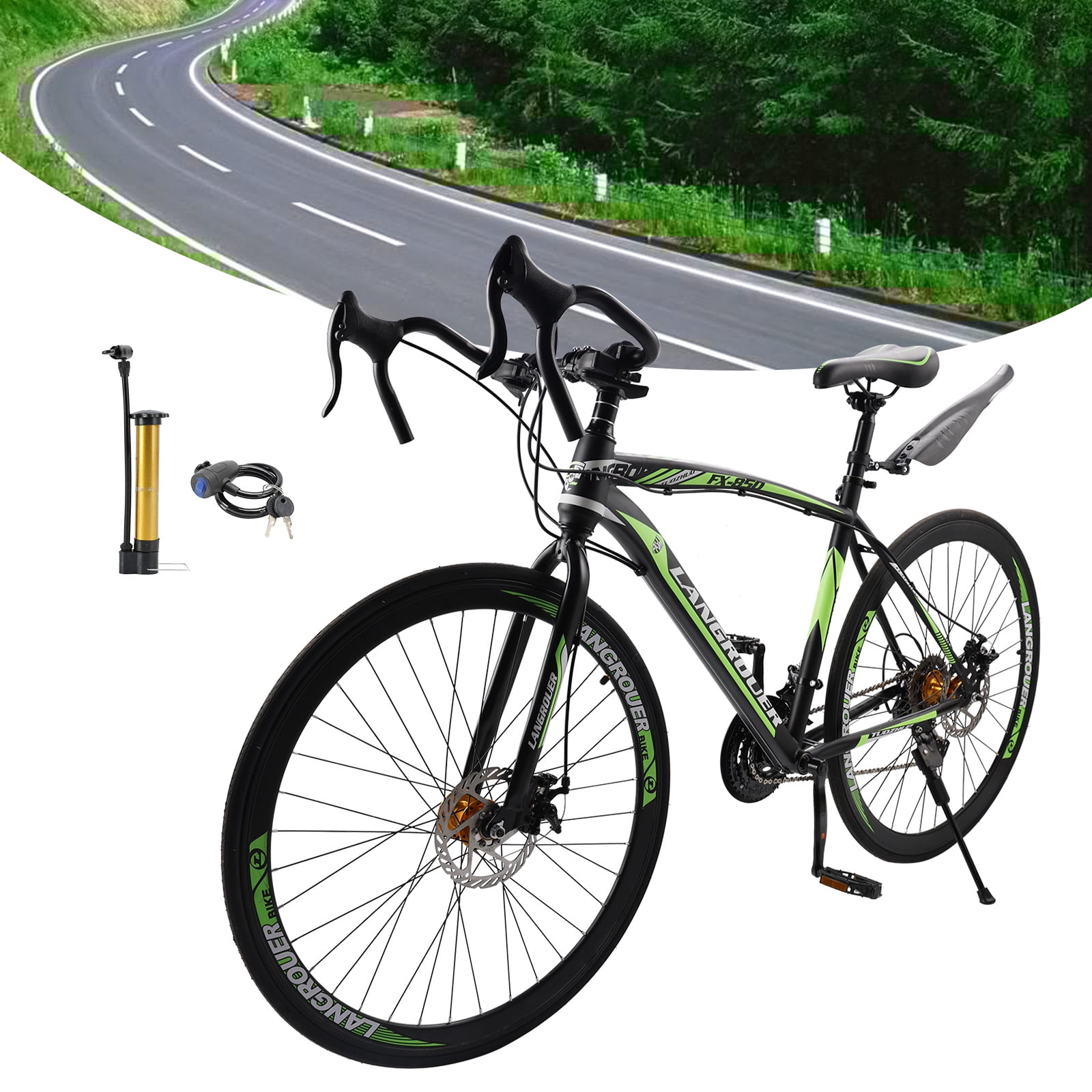 Mad Hornets 27-Speed Road Racing Bicycle, Lightweight Performance Bike (Black and Green, 26 in) h1aoh