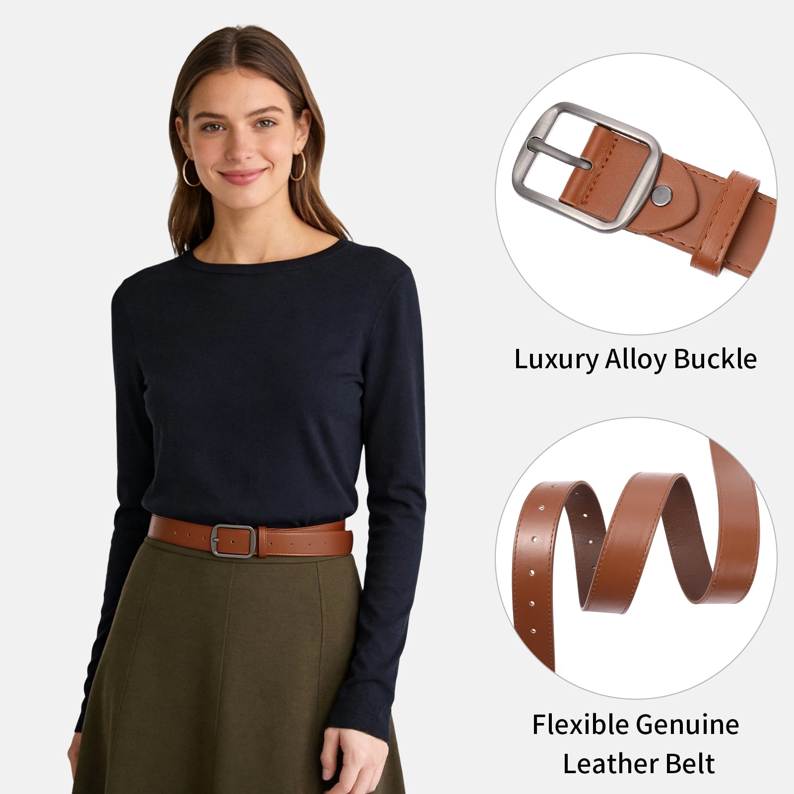 SENDEFN Women's Soft Leather Belt for Jeans and Dresses (Brown, 41.3 in) 0dkhe