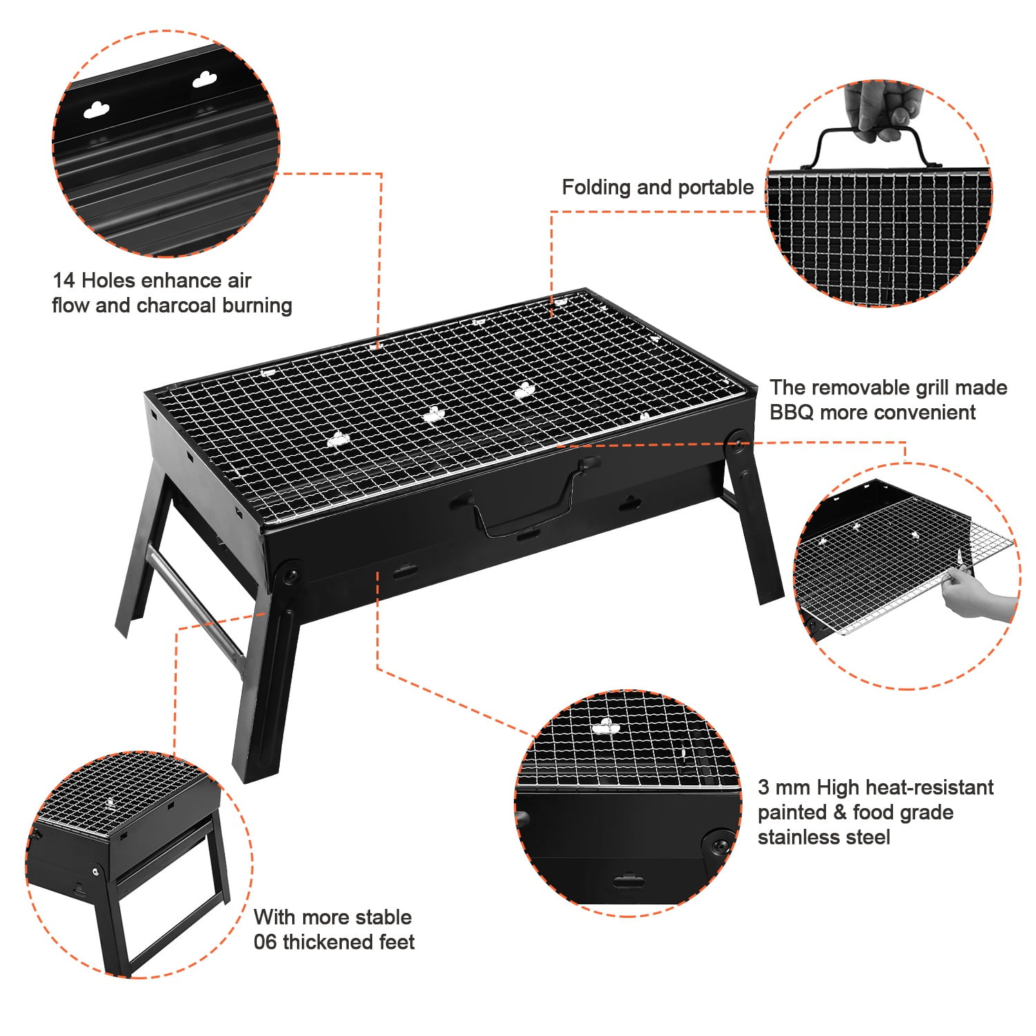 TeqHome Portable Charcoal Grill and Smoker (Black, 18 in) vwfe1