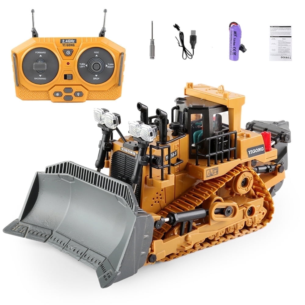 TZDZRC 9-Channel Metal RC Bulldozer Construction Tractor Toy with Lights and Sound (Yellow, 9.8 x 5.31 x 4.52 in) 8f81c