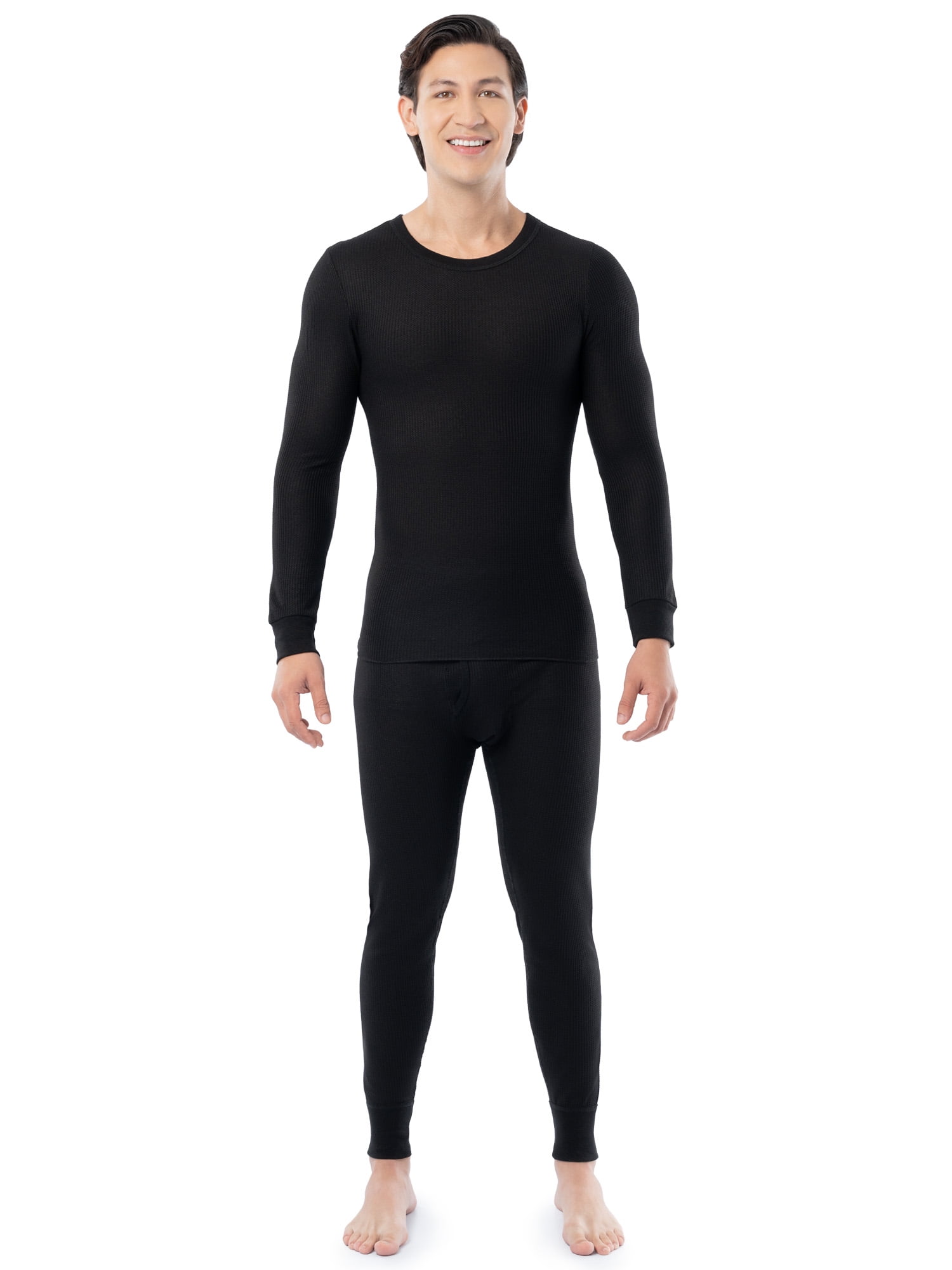 Fruit of the Loom Men's Thermal Waffle Crew Top (Black, 3-Pack) 0i5jn