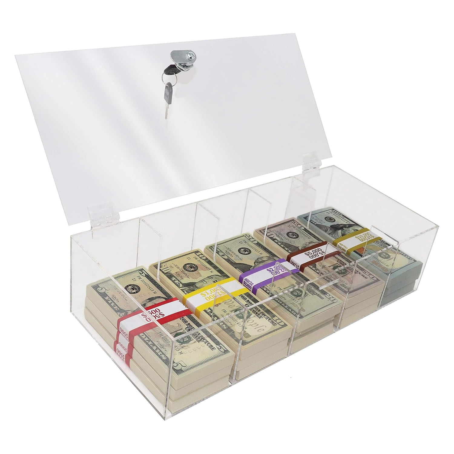 Nadex 5-Compartment Currency Tray with Locking Cover and Removable Coin Insert (Clear, 15.38 in x 7 in x 4 in) qcy04 - Image 8